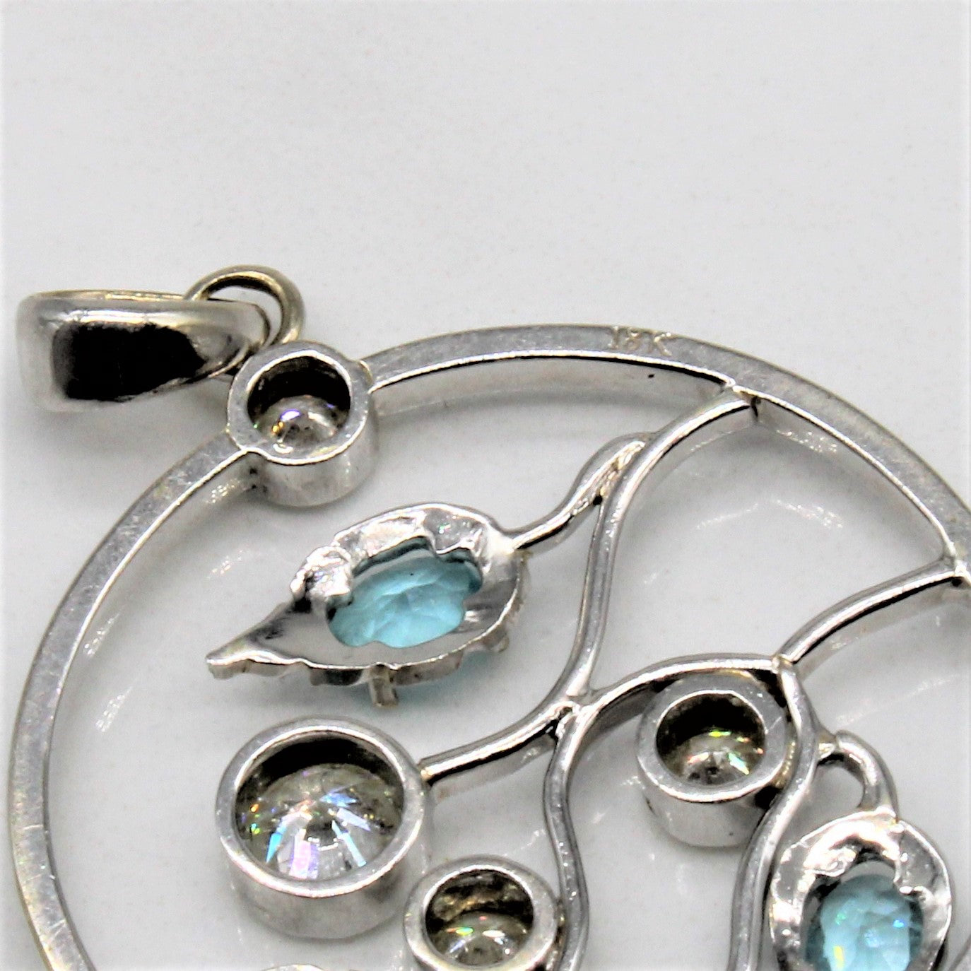 Diamond & Blue Zircon Circle Leaf Pendant | 0.60ct, 0.56ctw |