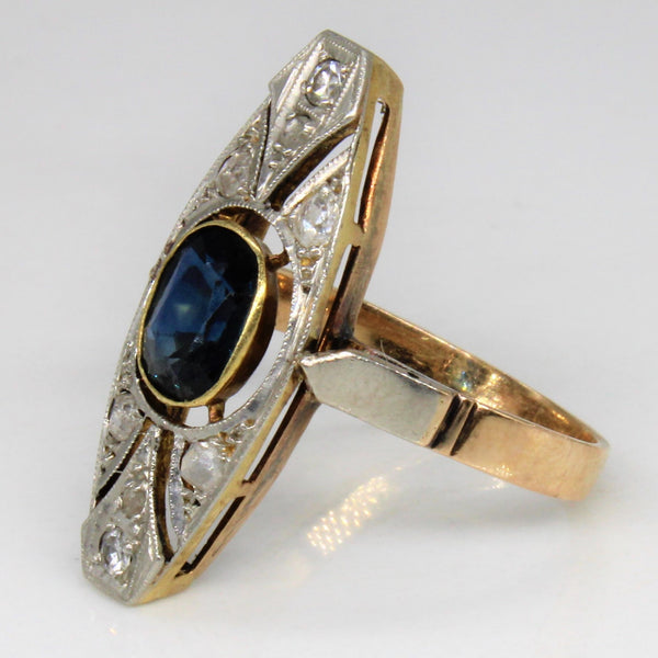 Art Deco Cushion Sapphire & Diamond Cocktail Ring | 1.30ct, 0.20ctw | SZ 6.5 |