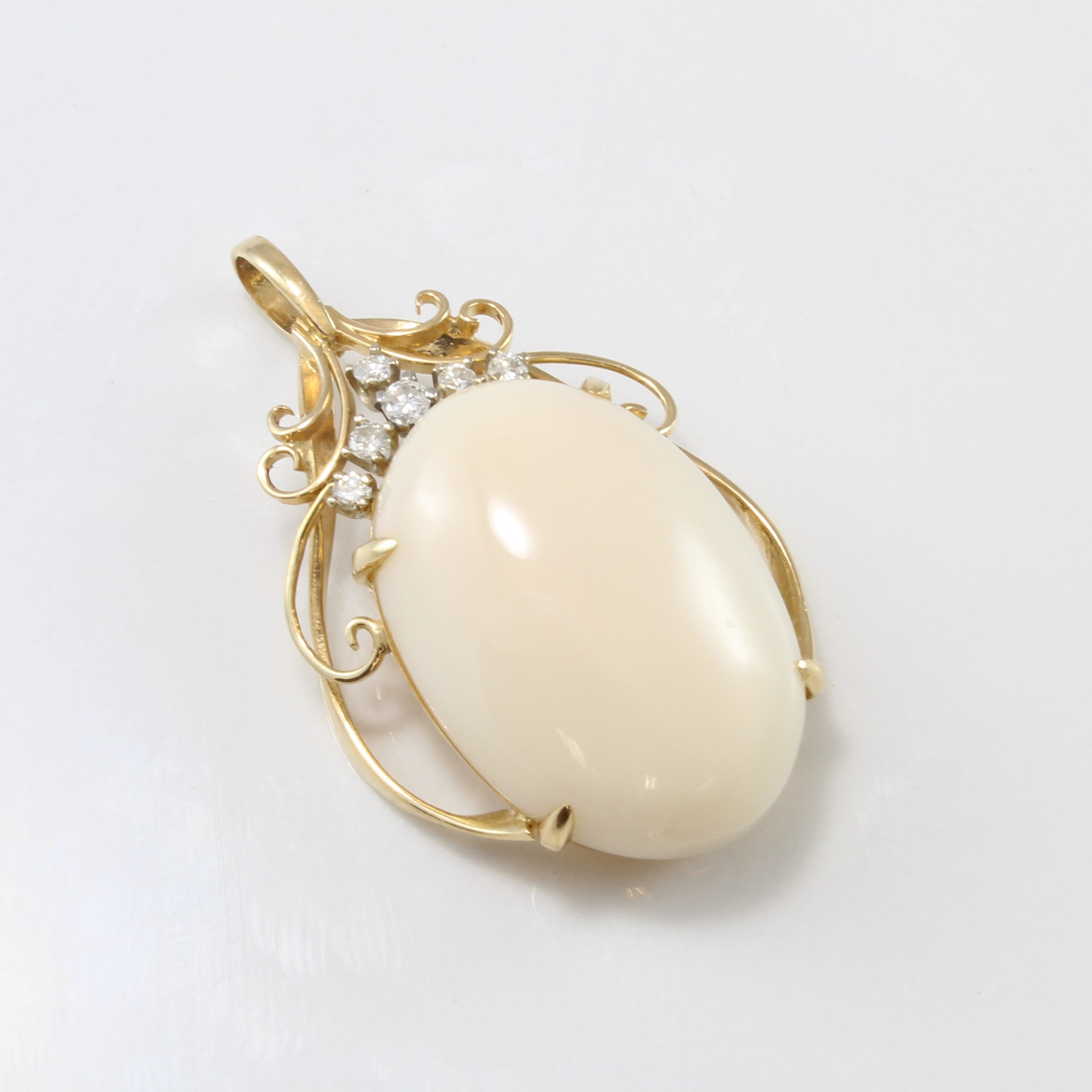 Angel Skin Coral & Diamond Pendant | 28.00ct, 0.15ctw |