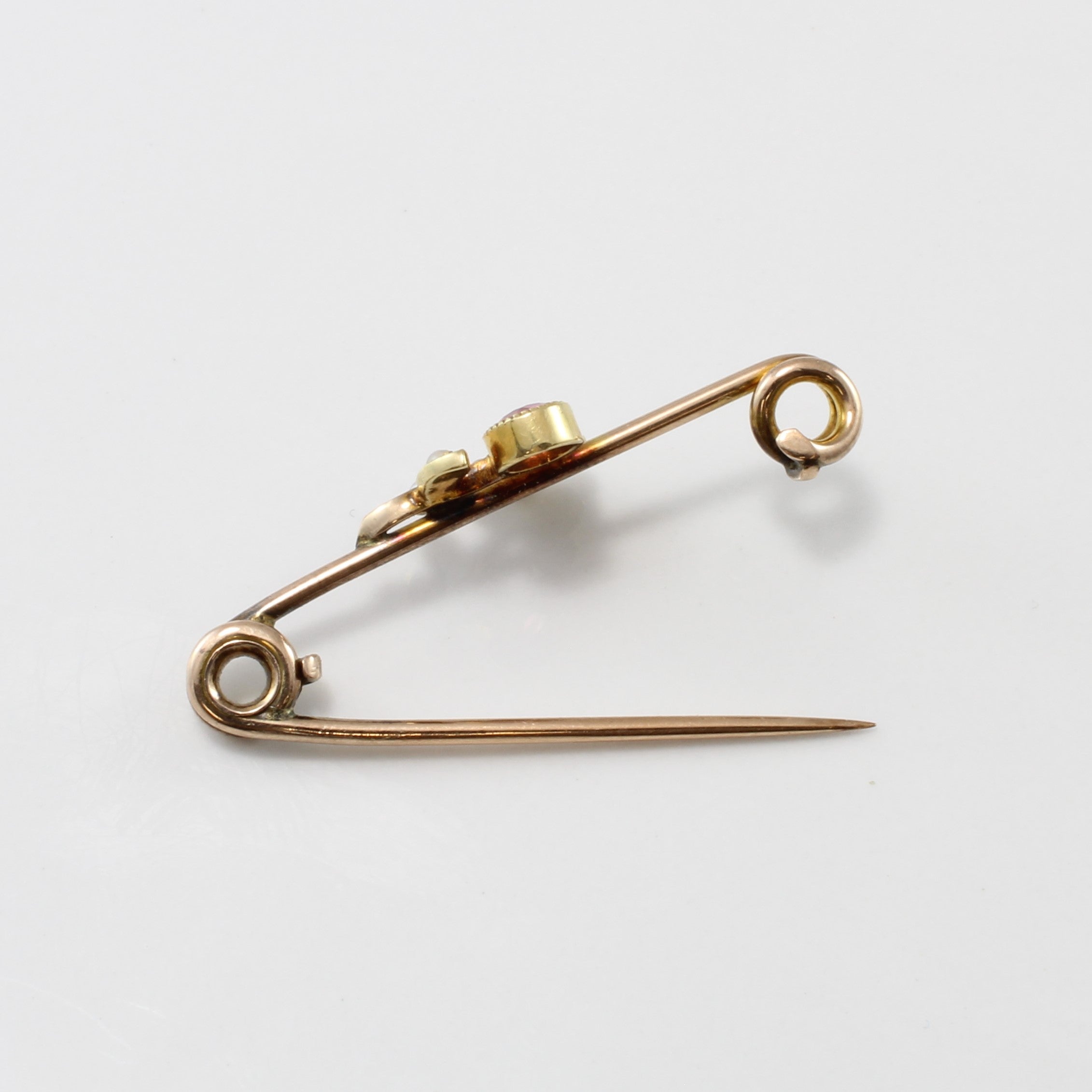 R. Stewart' Victorian Era Floral Tourmaline & Seed Pearl Brooch