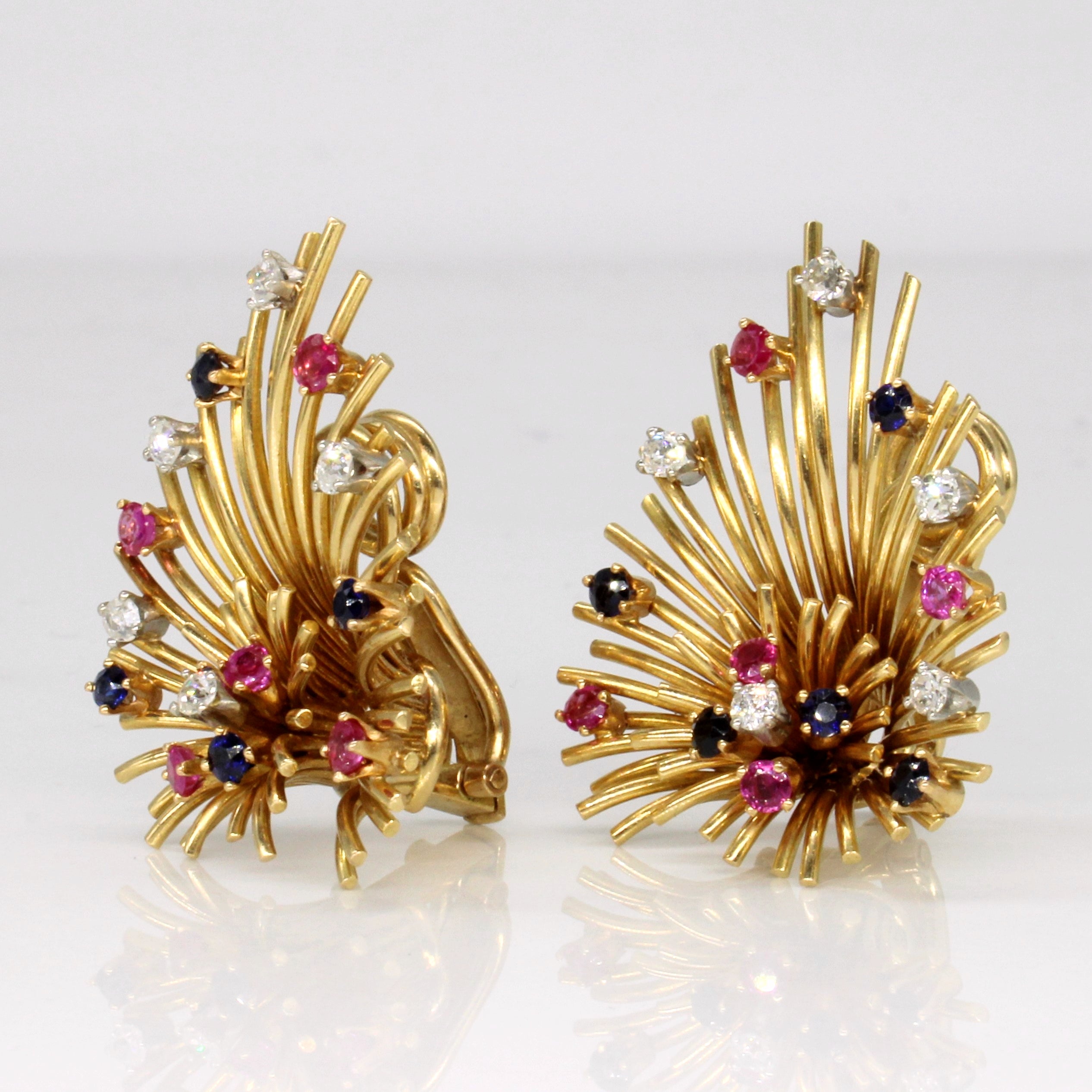 Multi Gem Ornate Clip On Earrings | 1.64ctw |