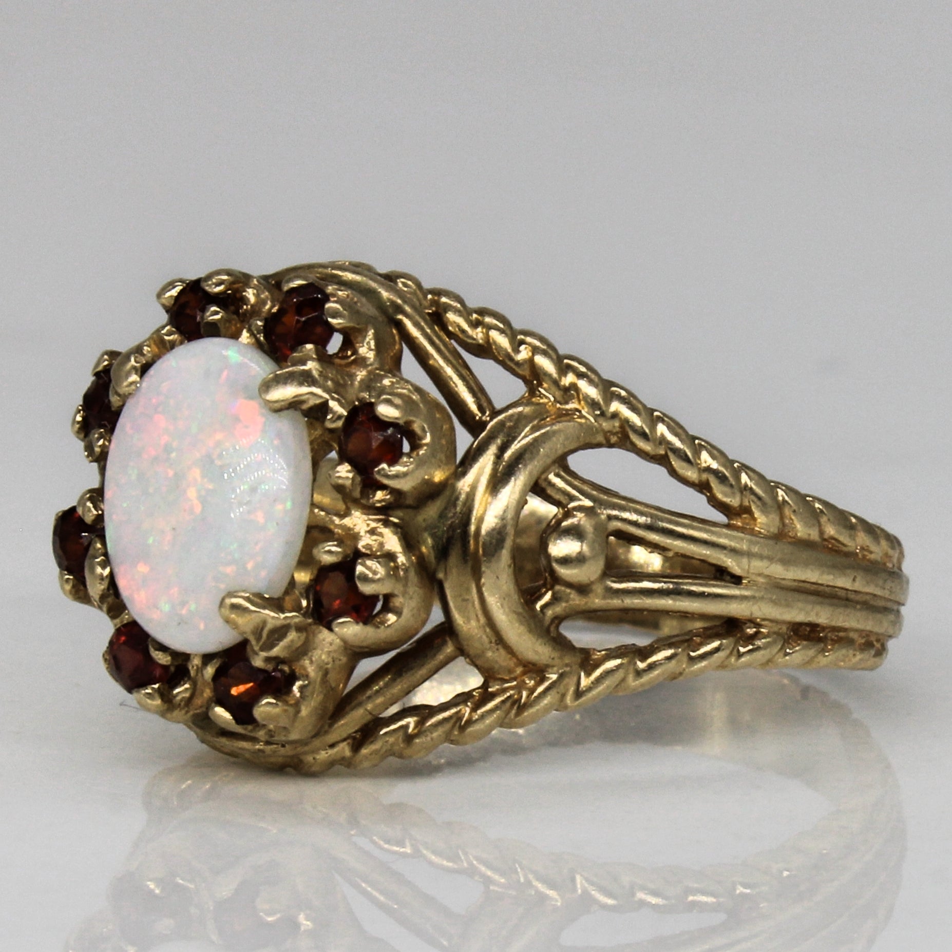 Opal & Garnet Cocktail Ring | 0.40ct, 0.28ctw | SZ 7 |