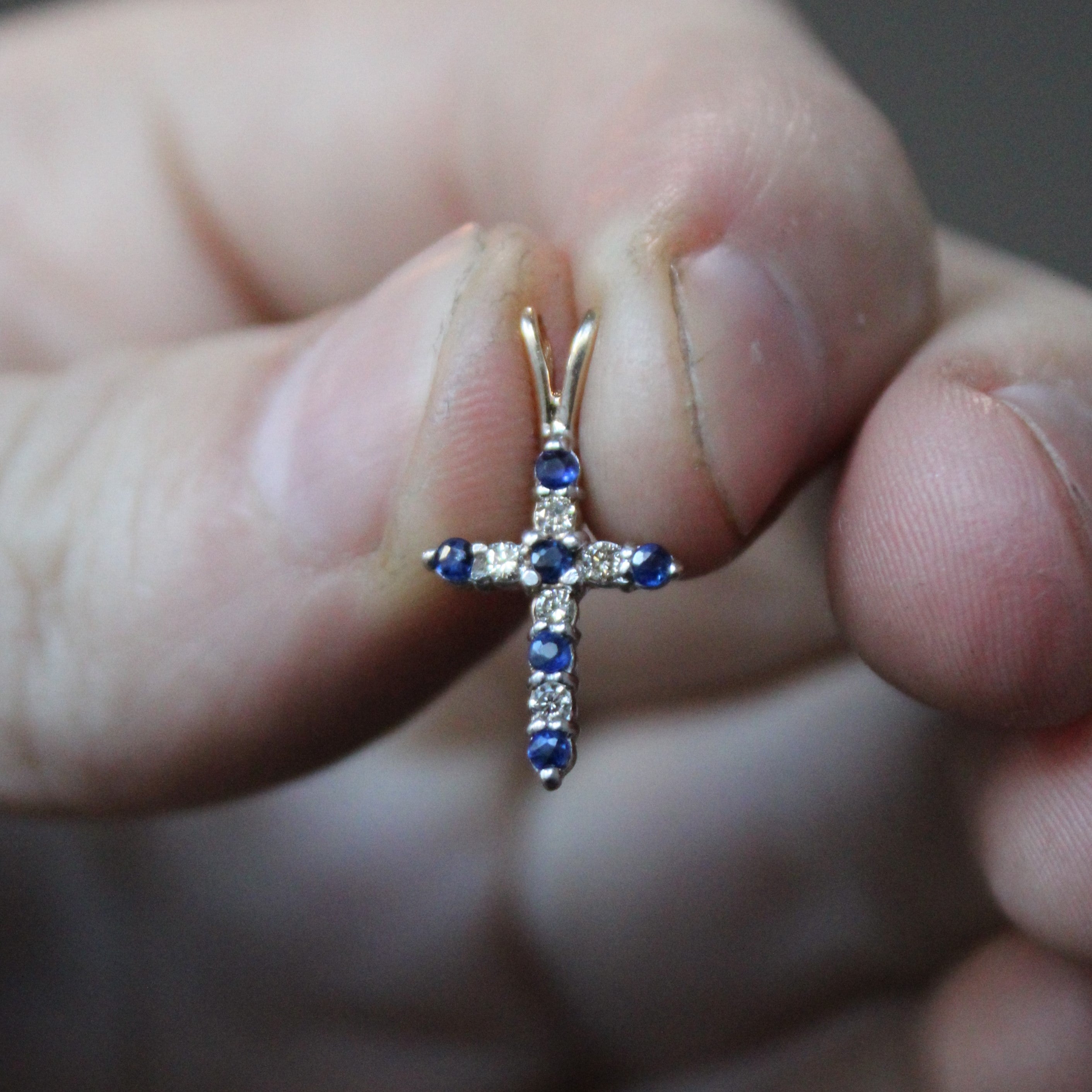 Sapphire & Diamond Cross Pendant | 0.09ctw, 0.06ctw |