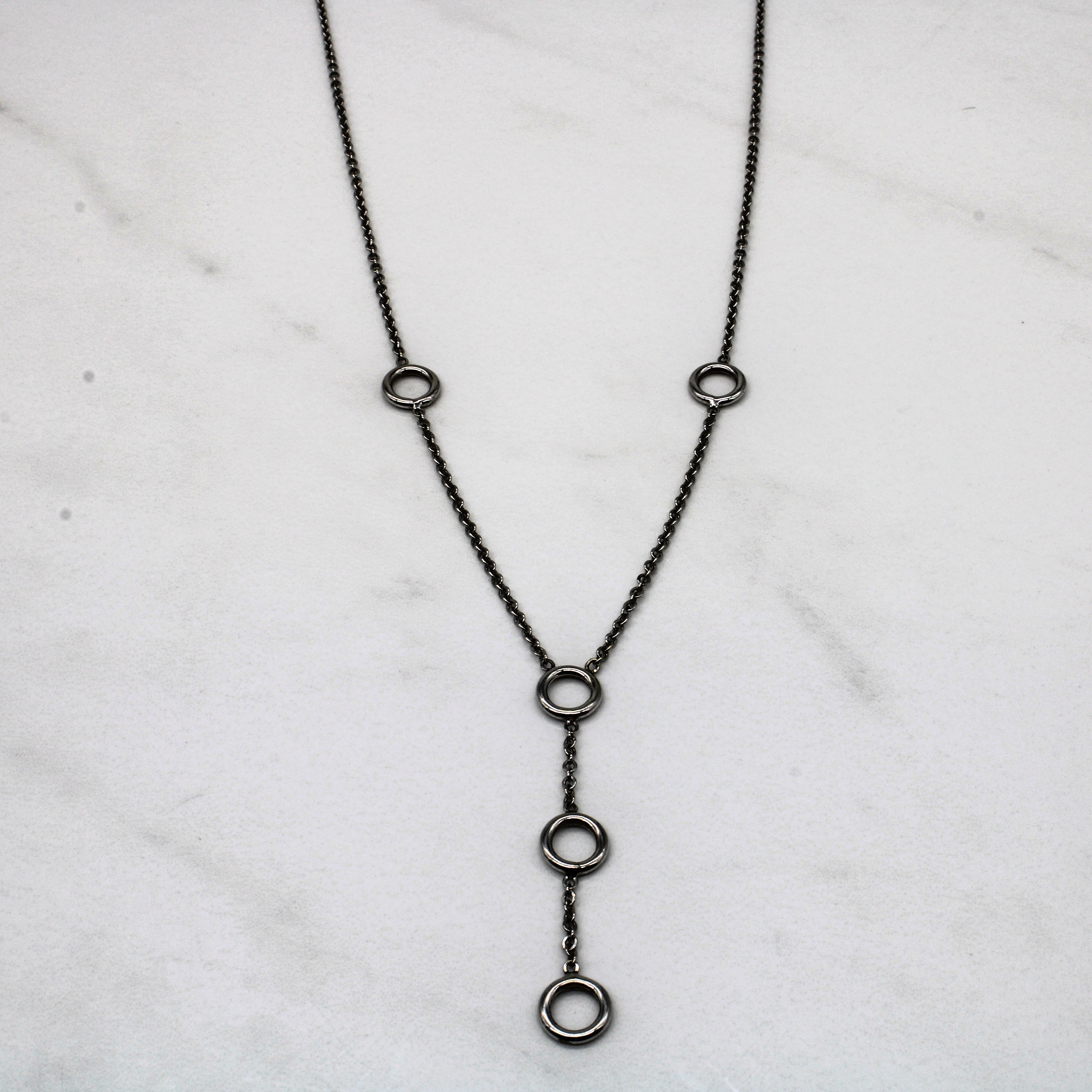 White Gold Circle Drop Necklace | 16" |