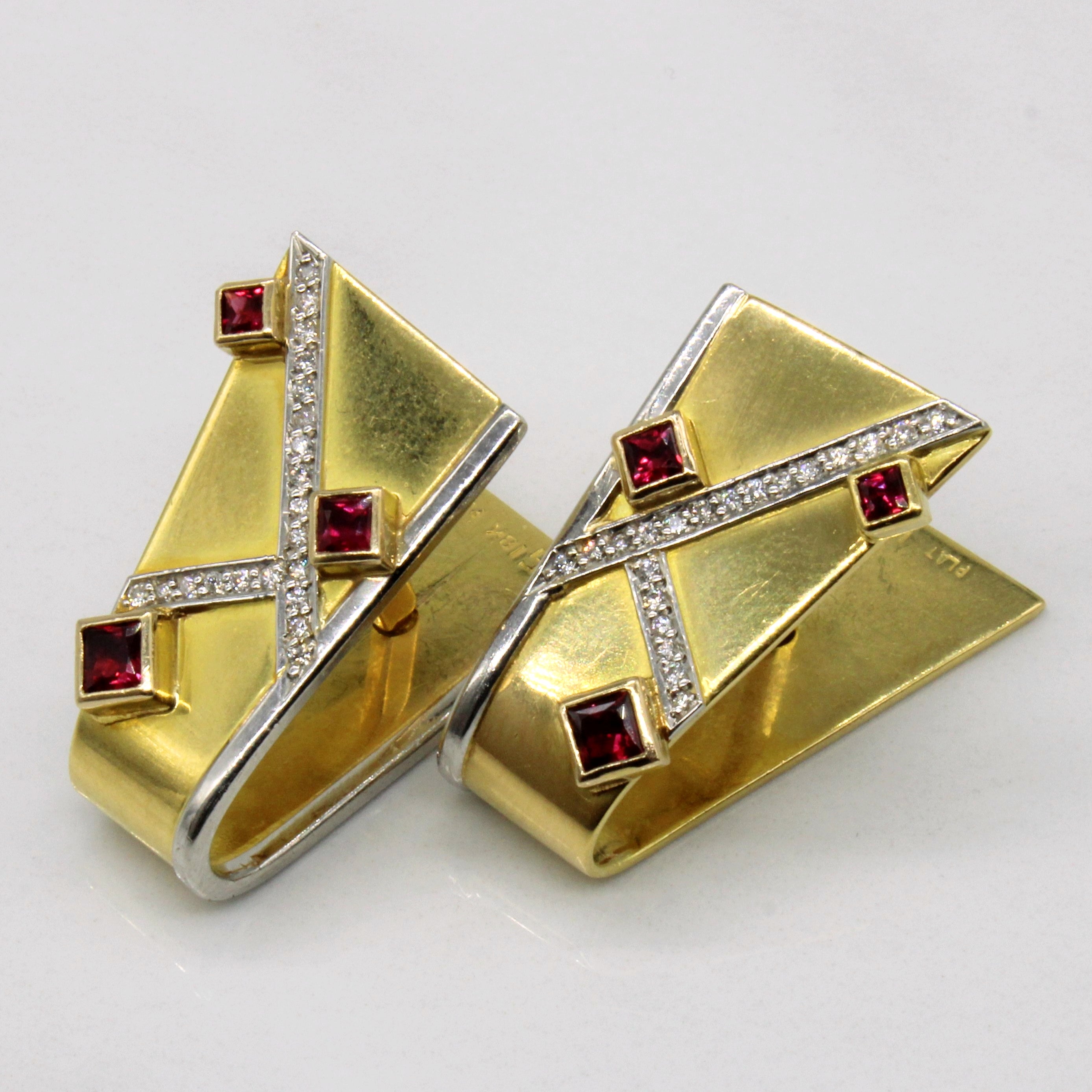 Ruby & Diamond Abstract Wrap Around Cufflinks | 0.74ctw, 0.12ctw |