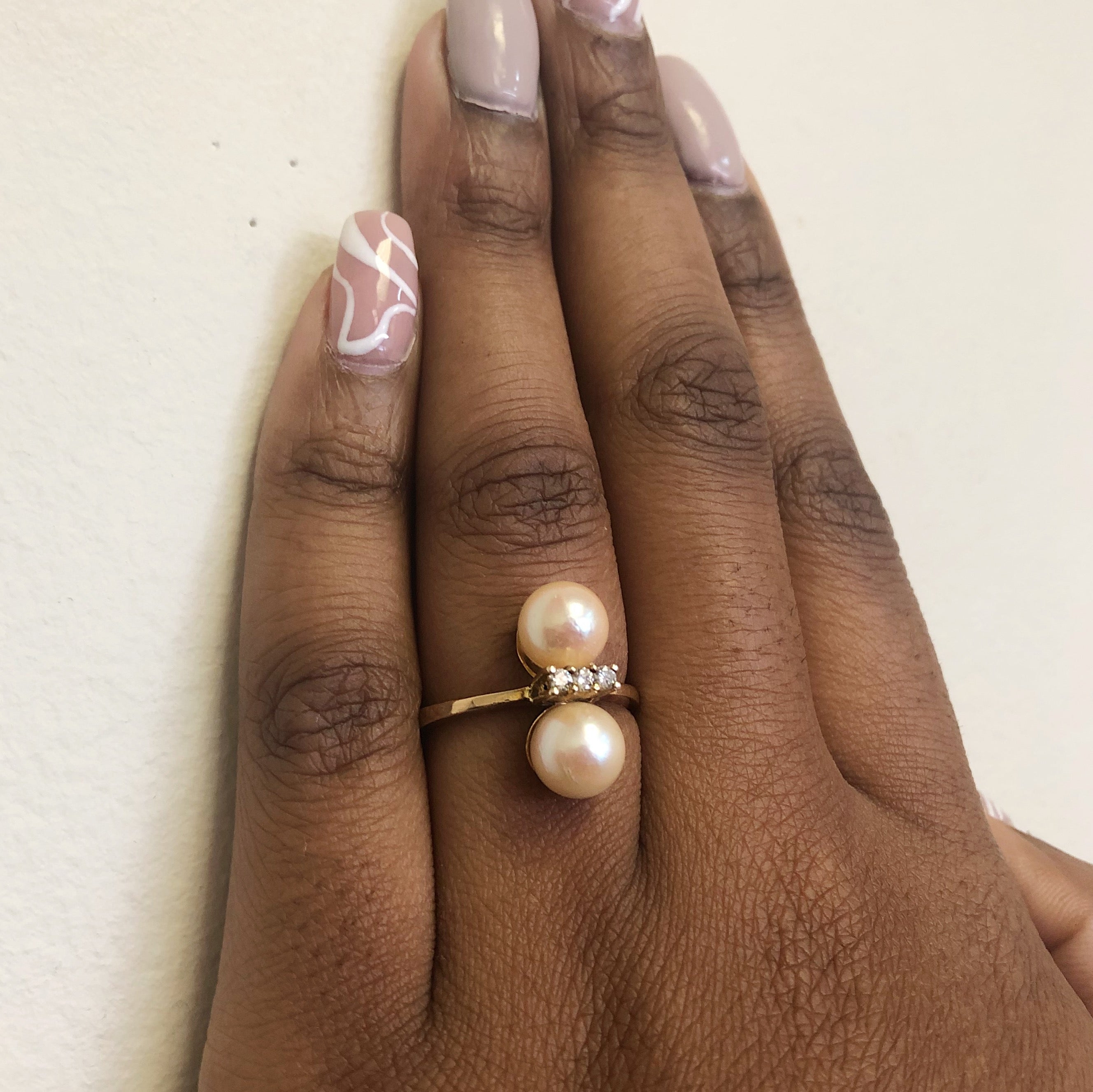 Double Pearl & Diamond Ring | 7.22ctw, 0.09ctw | SZ 8.5 |