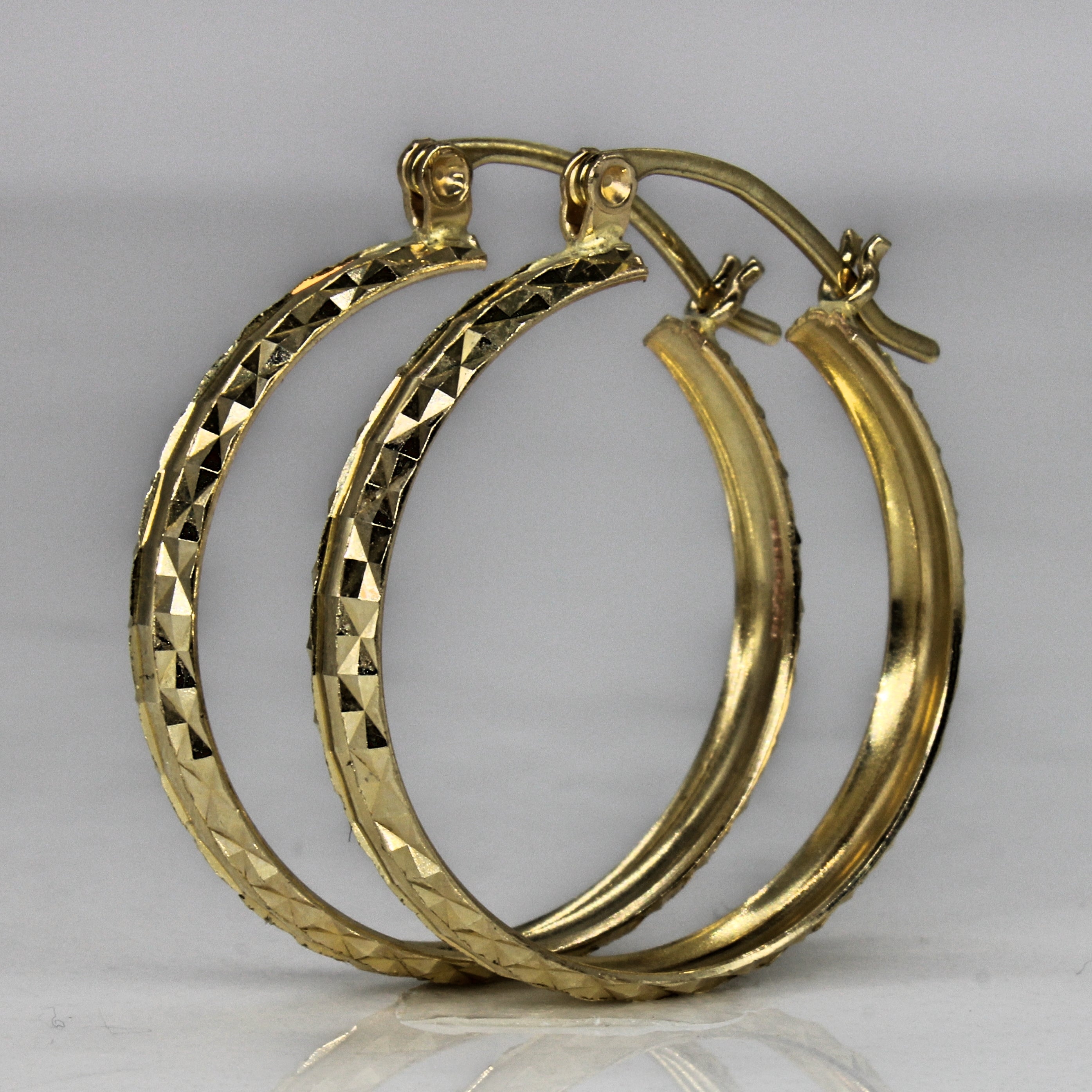 Diamond Cut Yellow Gold Hoops |