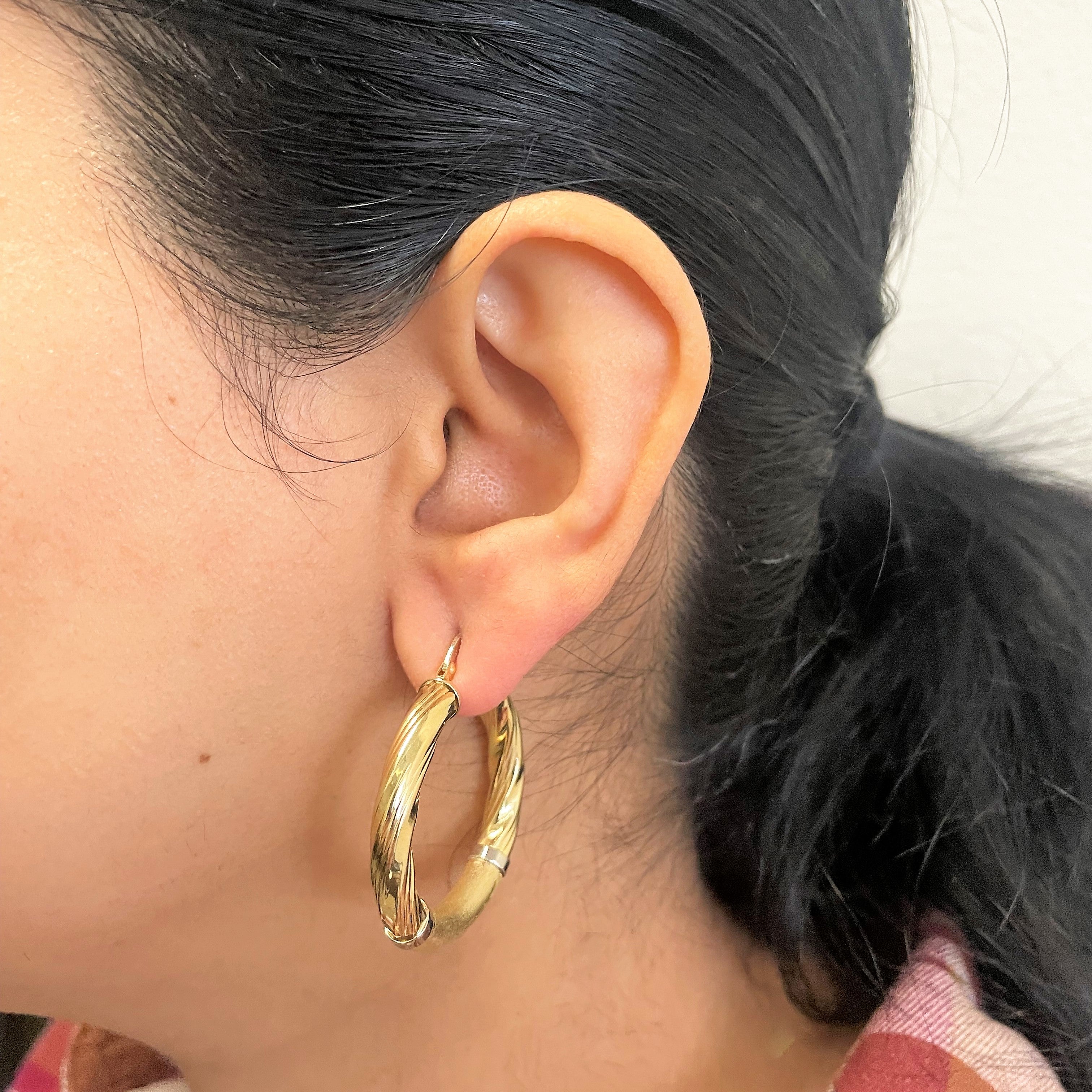 Swirly Yellow Gold Hoop Earrings |