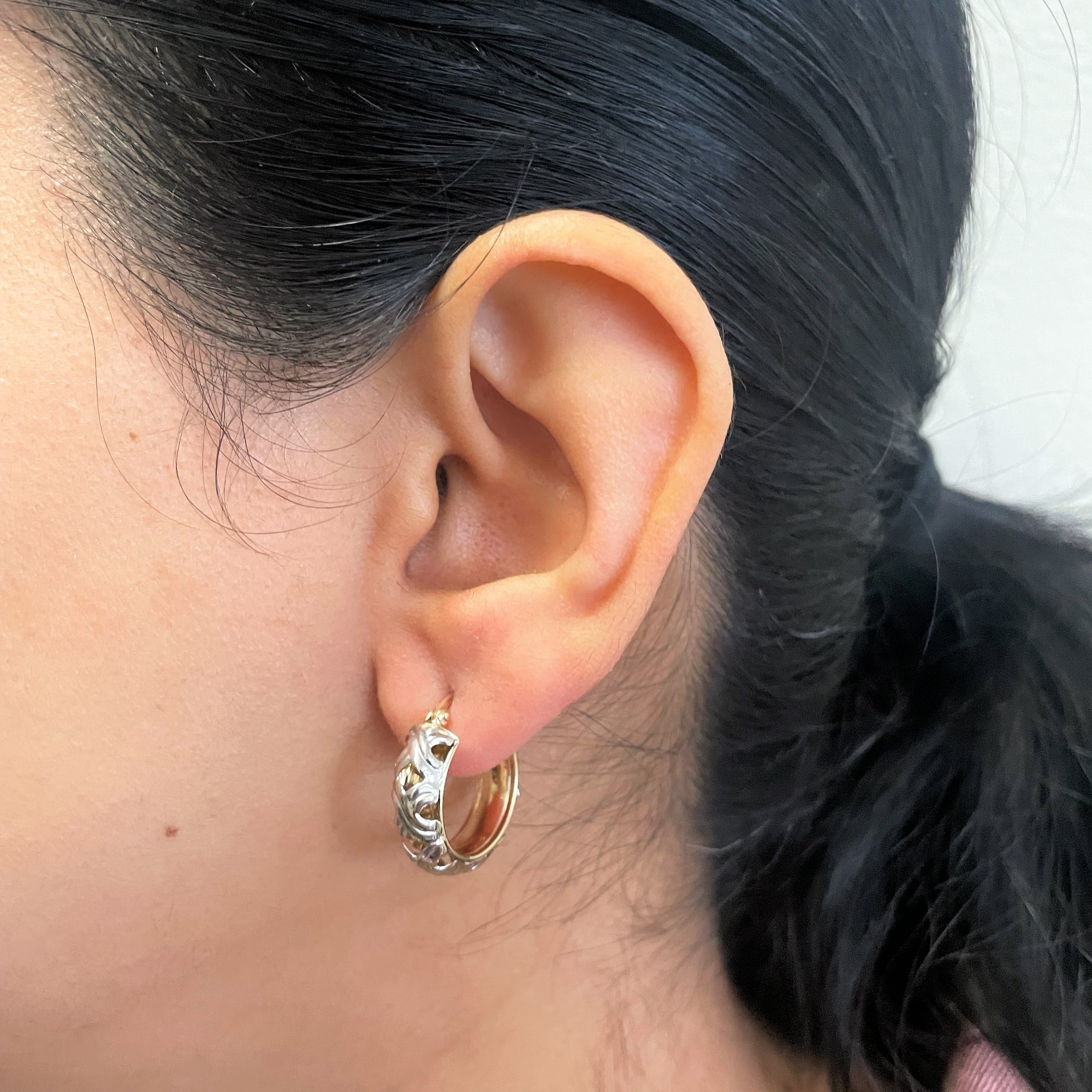 Filigree Two Tone Huggie Earrings |
