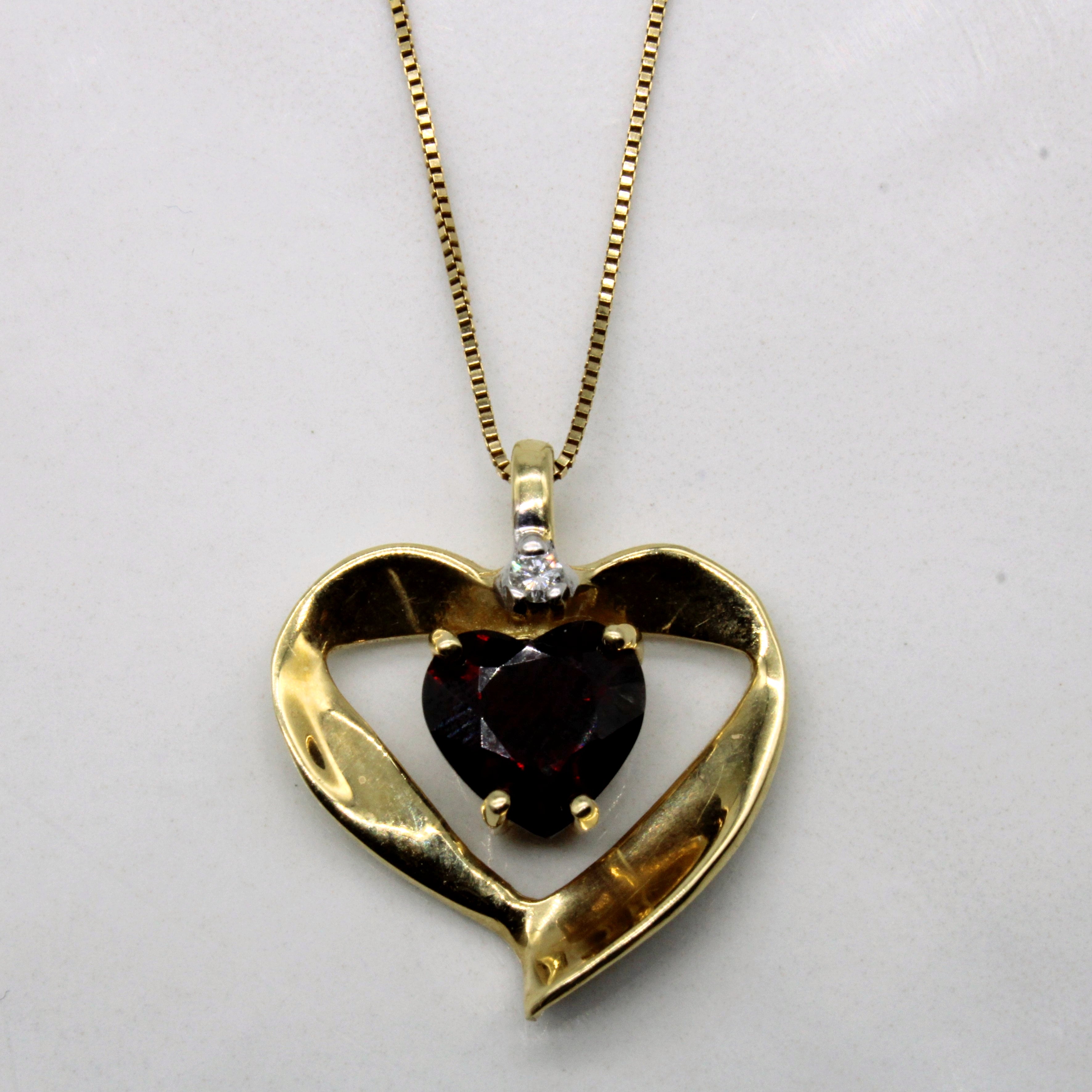 Garnet & Diamond Heart Pendant Necklace | 1.92ct, 0.03ct | 18" |
