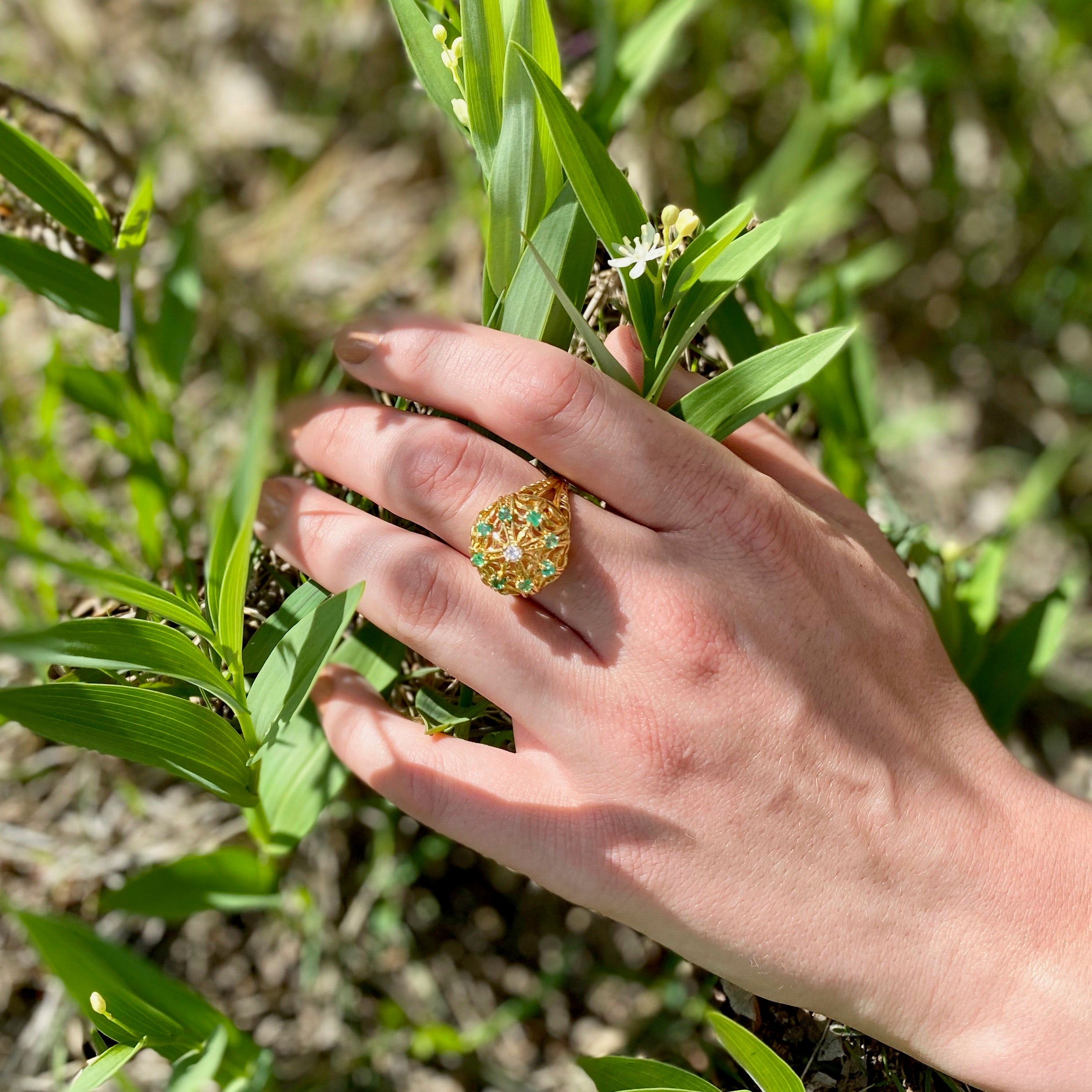 Emerald Crown Cocktail Ring | 0.08ctw, 0.40ctw | SZ 8.75 |