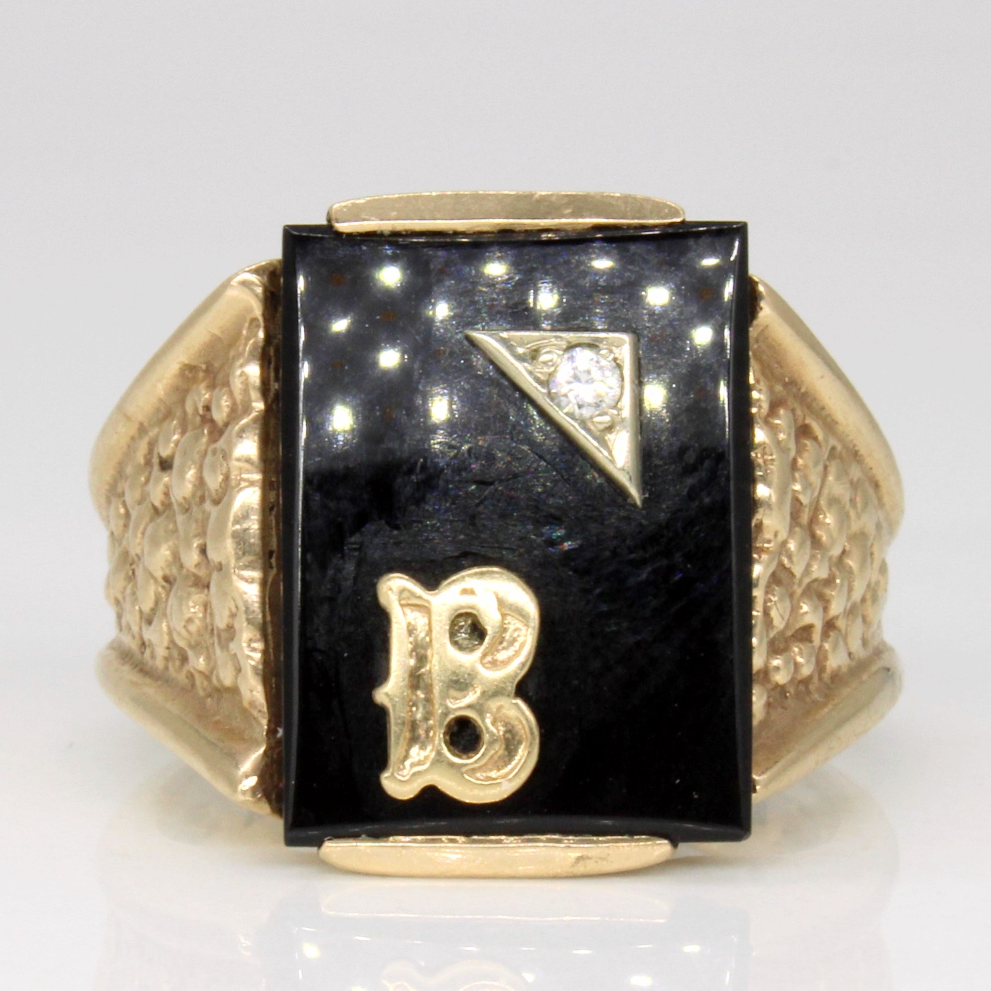 Onyx & Diamond 'B' Initial Ring | 2.40ct, 0.02ct | SZ 7.75 |