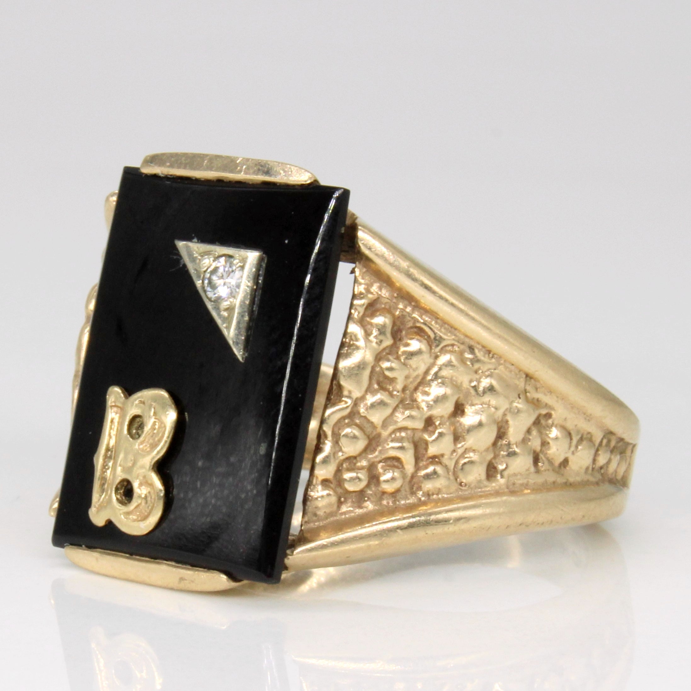 Onyx & Diamond 'B' Initial Ring | 2.40ct, 0.02ct | SZ 7.75 |