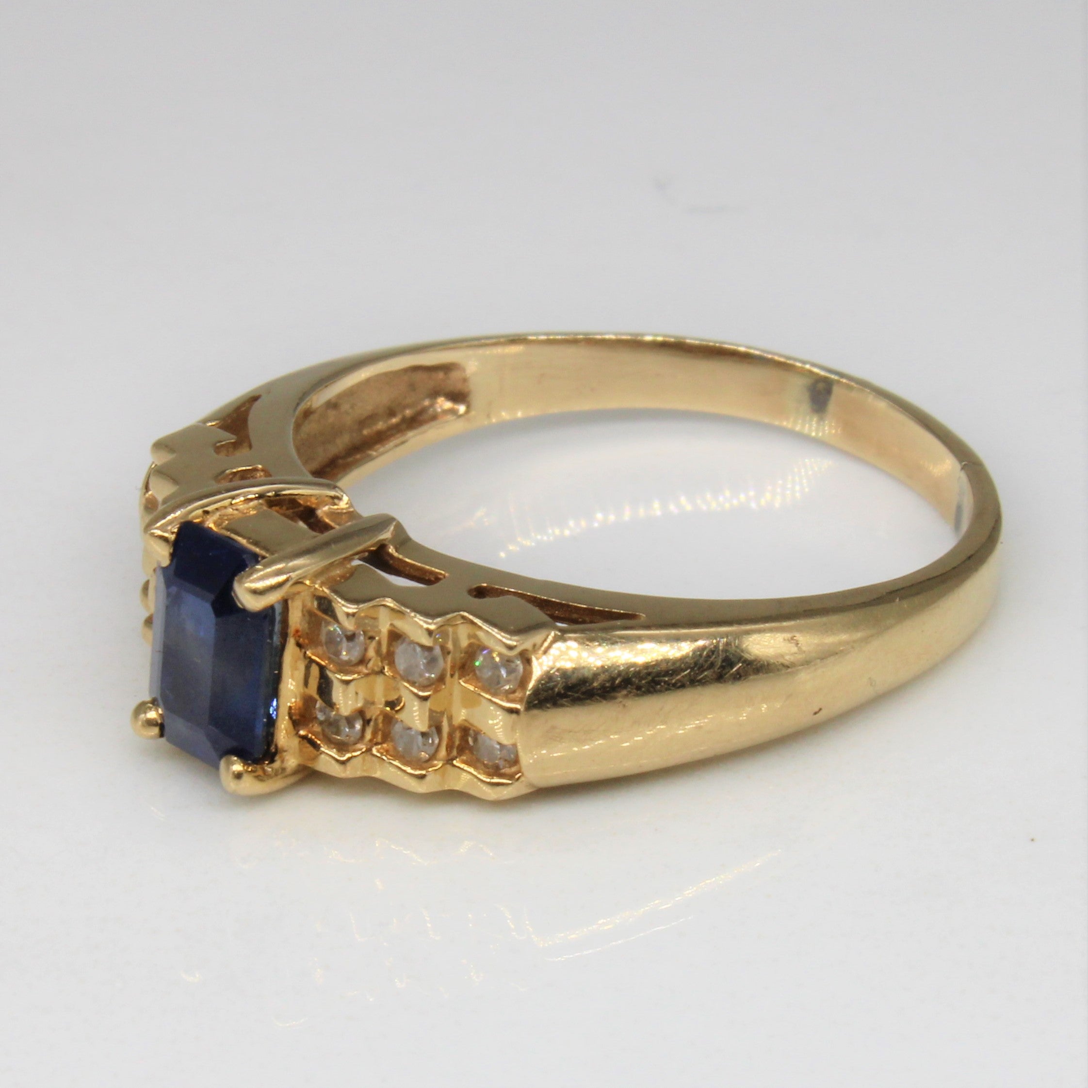 Step Cut Sapphire & Diamond Ring | 0.75ct, 0.12ct | SZ 6.5 |