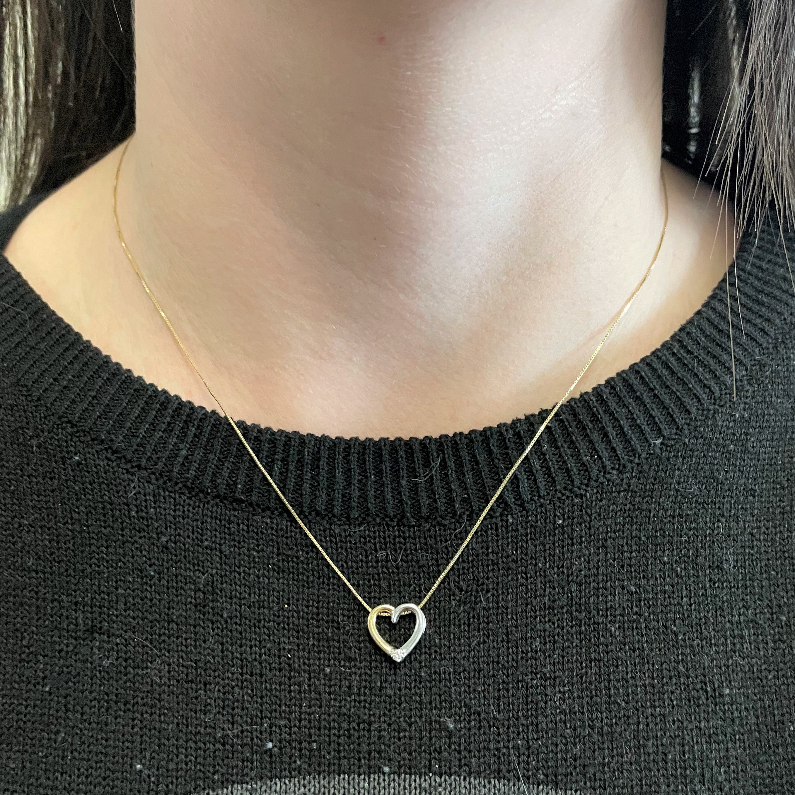 Two Tone Diamond Heart Necklace | 0.02ct | 18" |