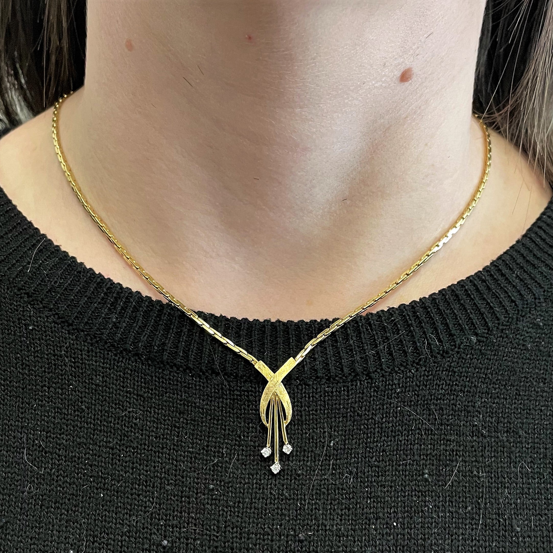 Three Stone Diamond Tassel Necklace | 0.075ctw | 17" |