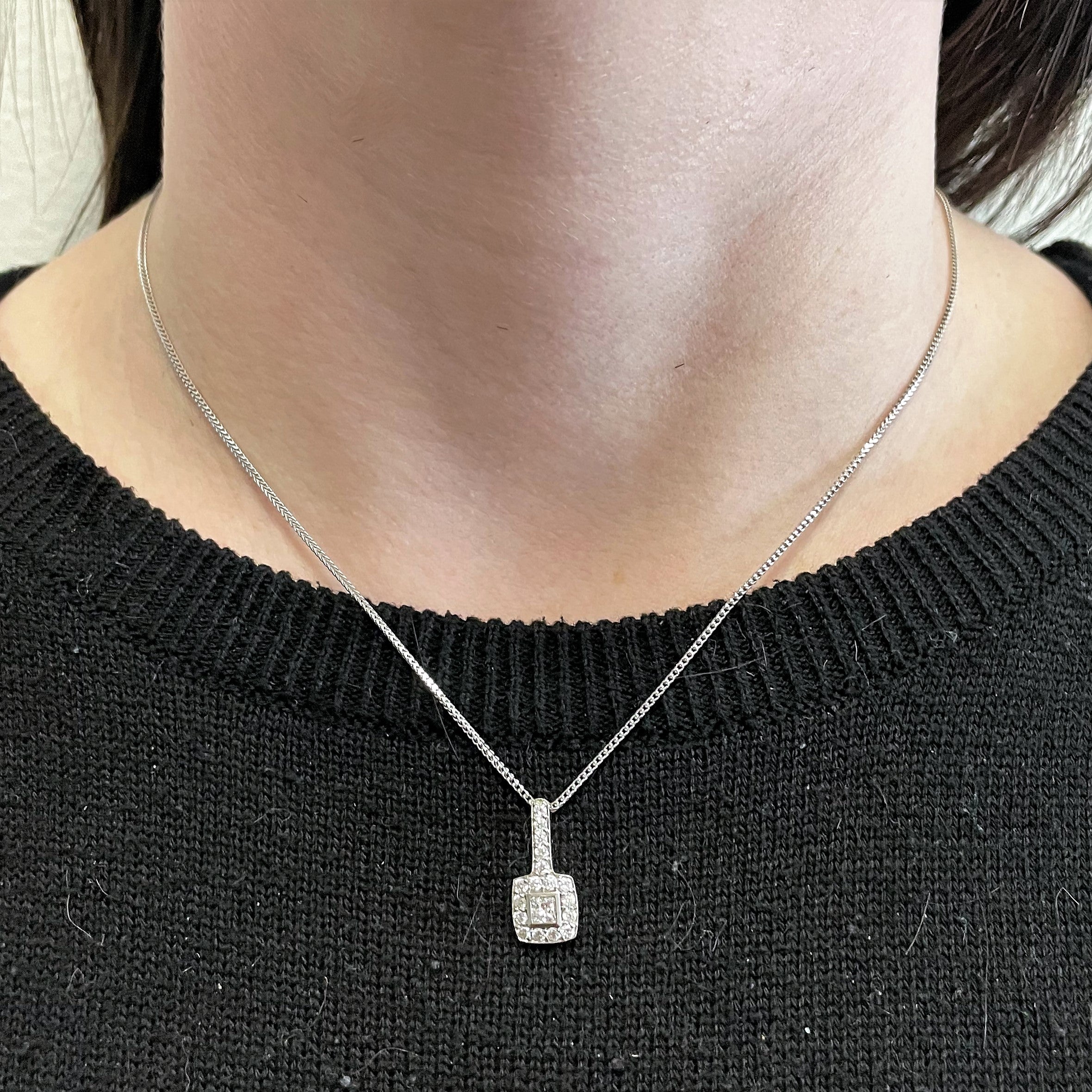 Princess Cut Halo Diamond Necklace | 0.58ctw | 18" |