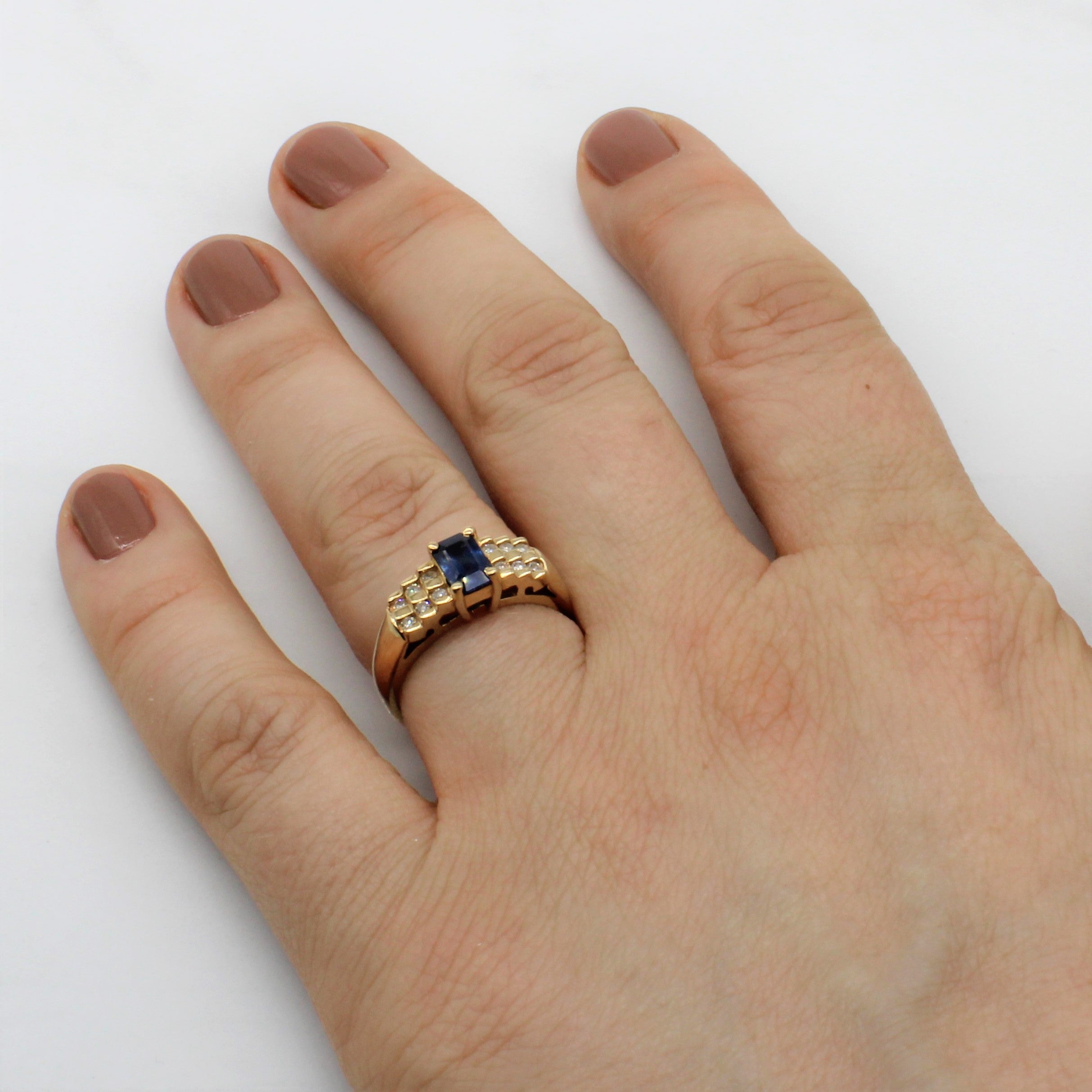 Step Cut Sapphire & Diamond Ring | 0.75ct, 0.12ct | SZ 6.5 |