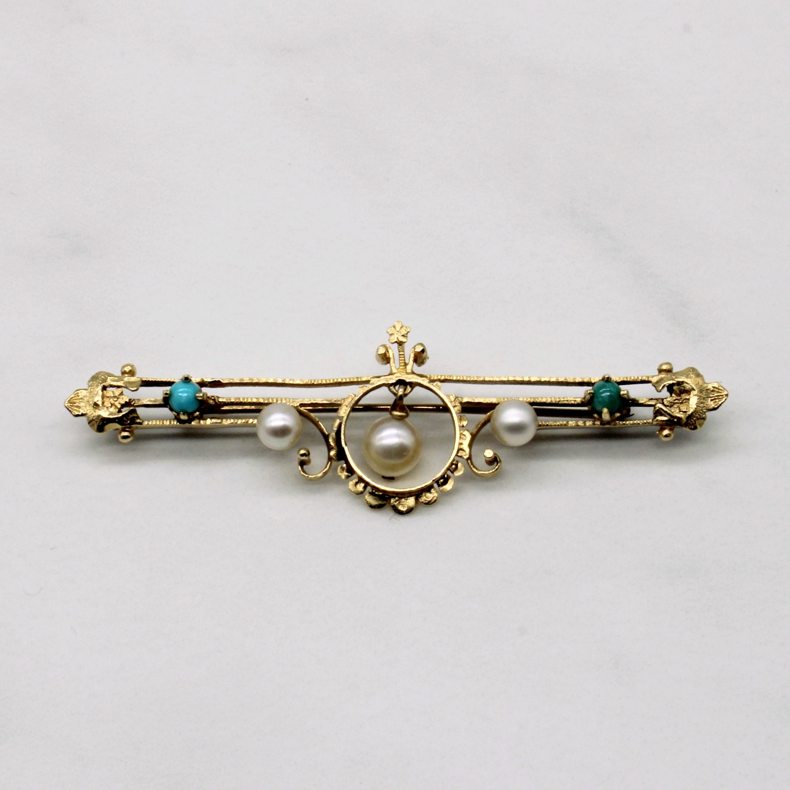 Vintage Chrysocolla & Pearl Brooch | 0.25ctw |