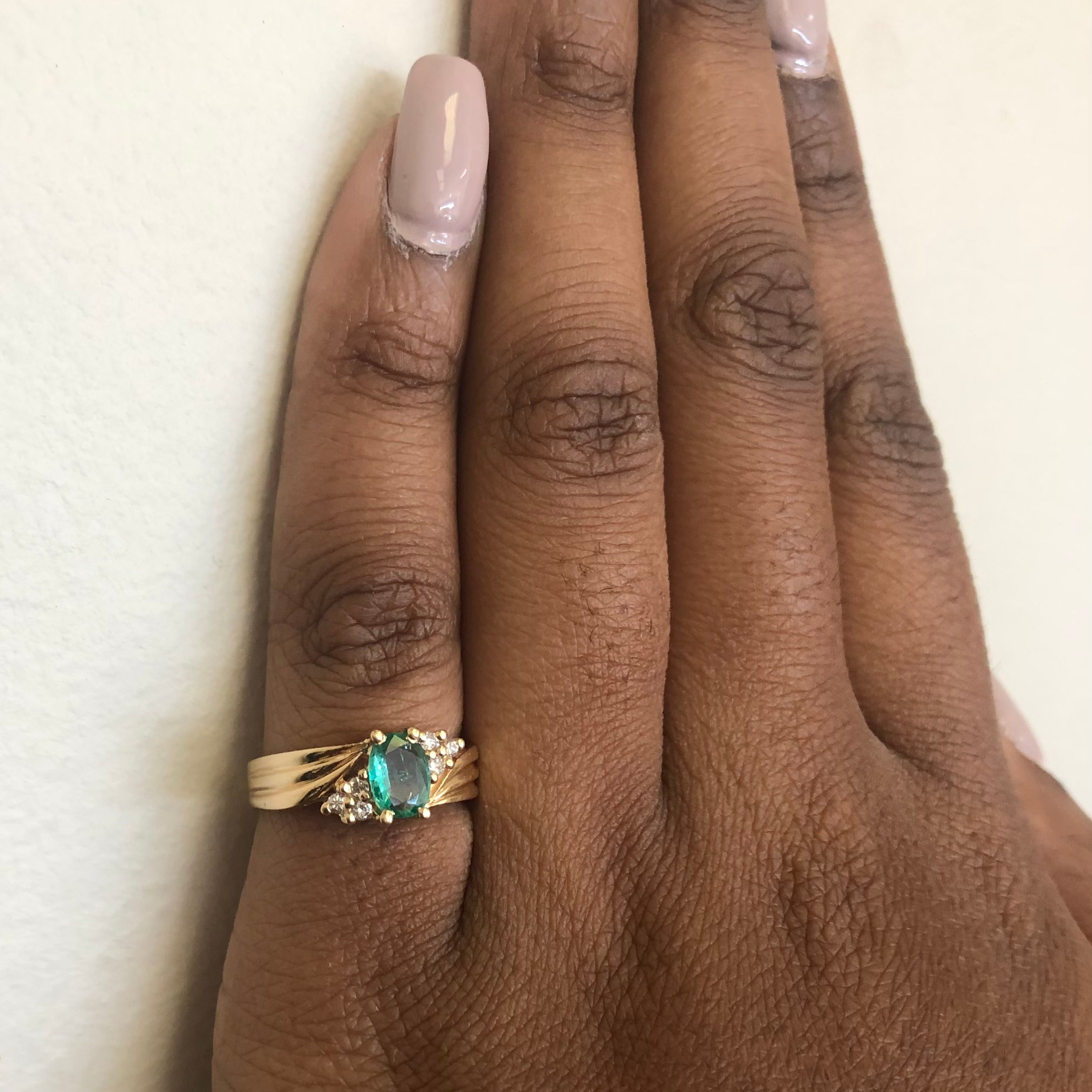 Emerald & Diamond Tapered Bypass Ring | 0.52ct, 0.12ctw | SZ 6.75 |