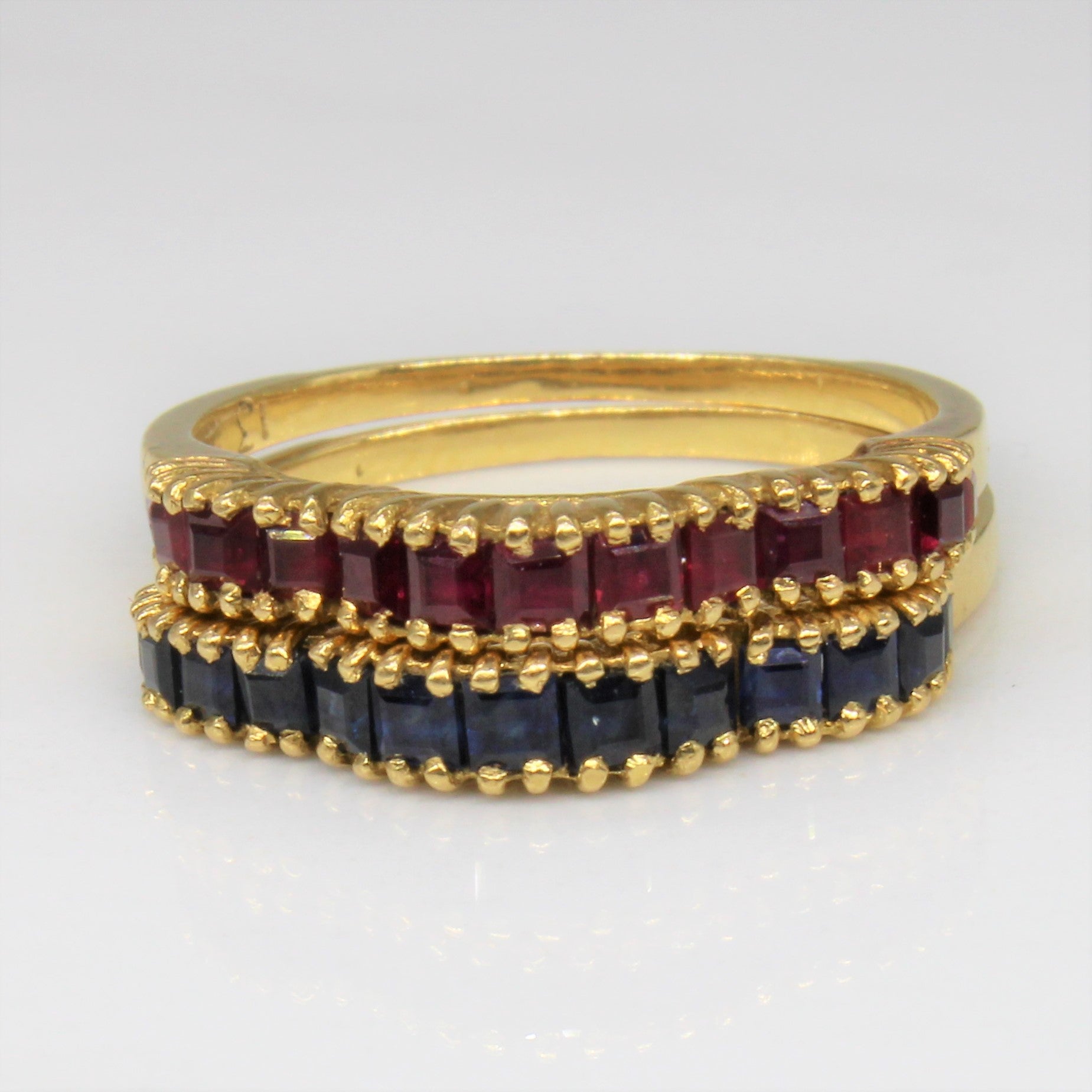 18k Ruby & Sapphire Stacker Ring Set | 1.30ctw | SZ 6.5 |