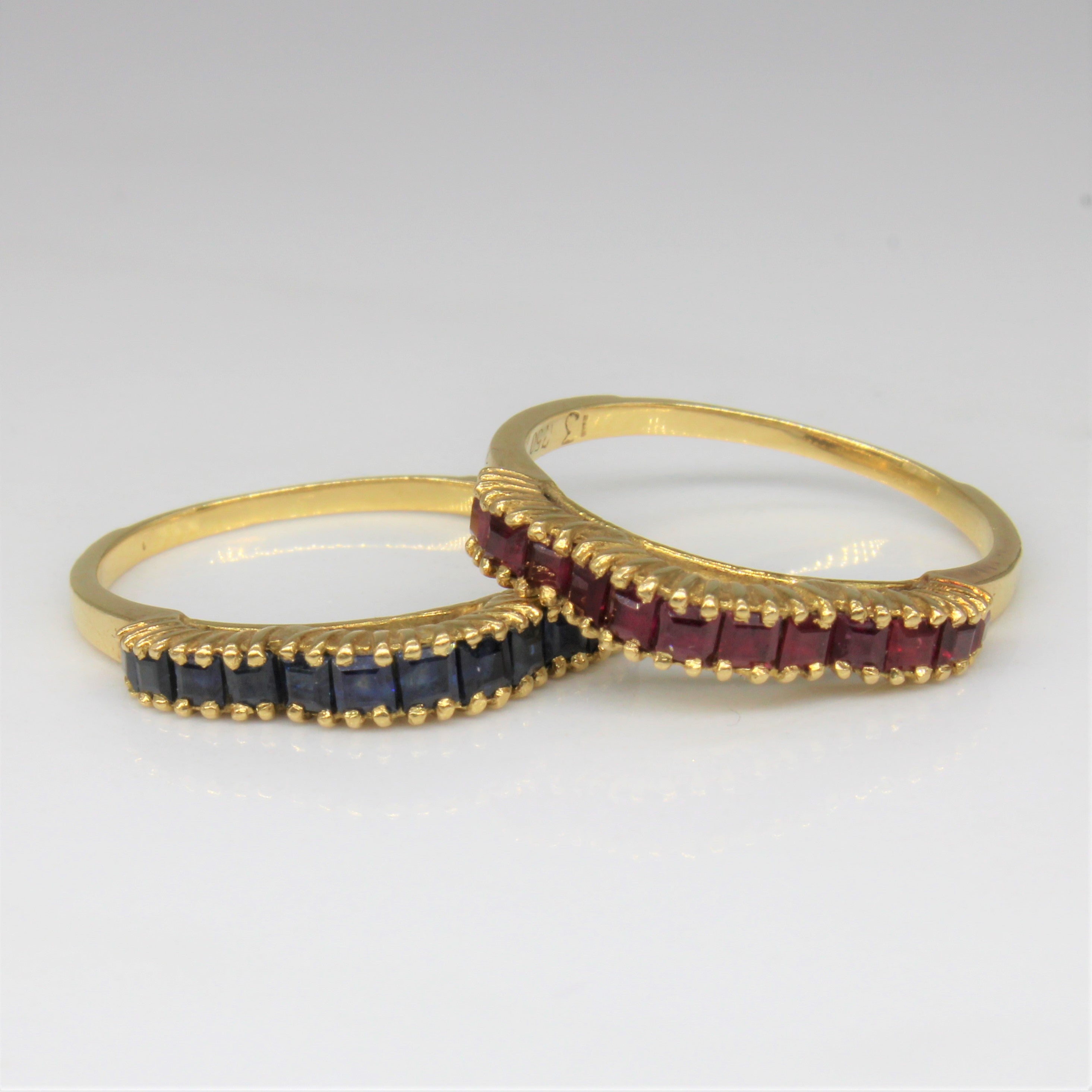 18k Ruby & Sapphire Stacker Ring Set | 1.30ctw | SZ 6.5 |