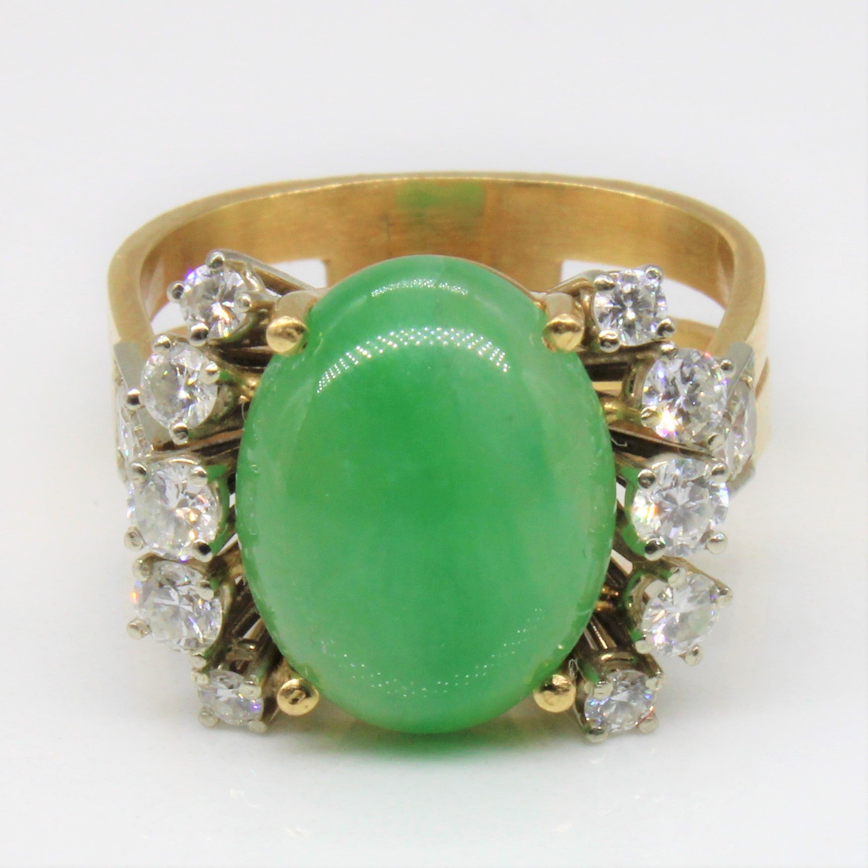 Jadeite & Diamond Cocktail 18k Ring | 5.00ct, 0.56ctw | SZ 6 |