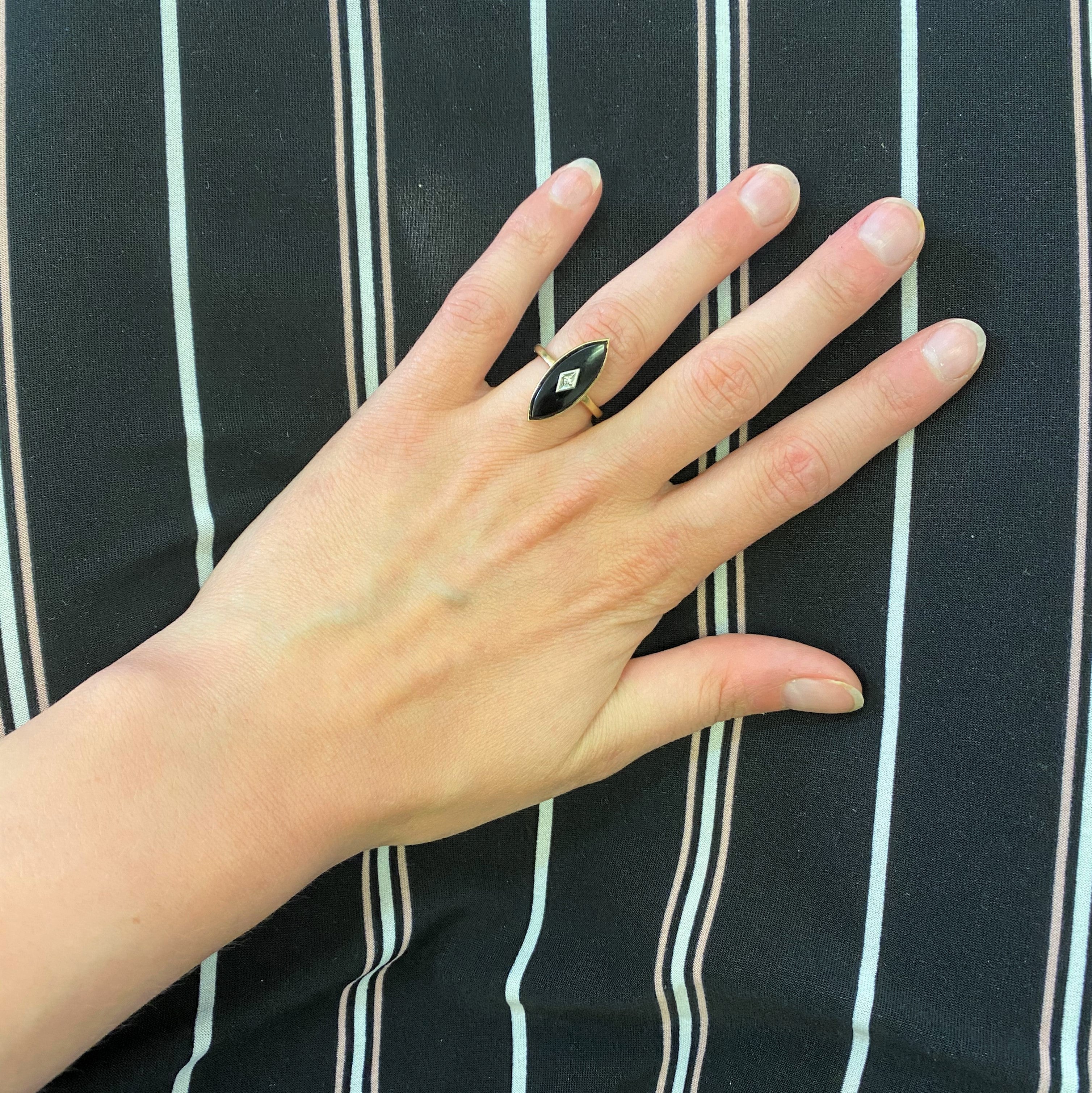 Marquise Onyx & Diamond Ring Circa 1940's | 1.00ct | SZ 5.75 |