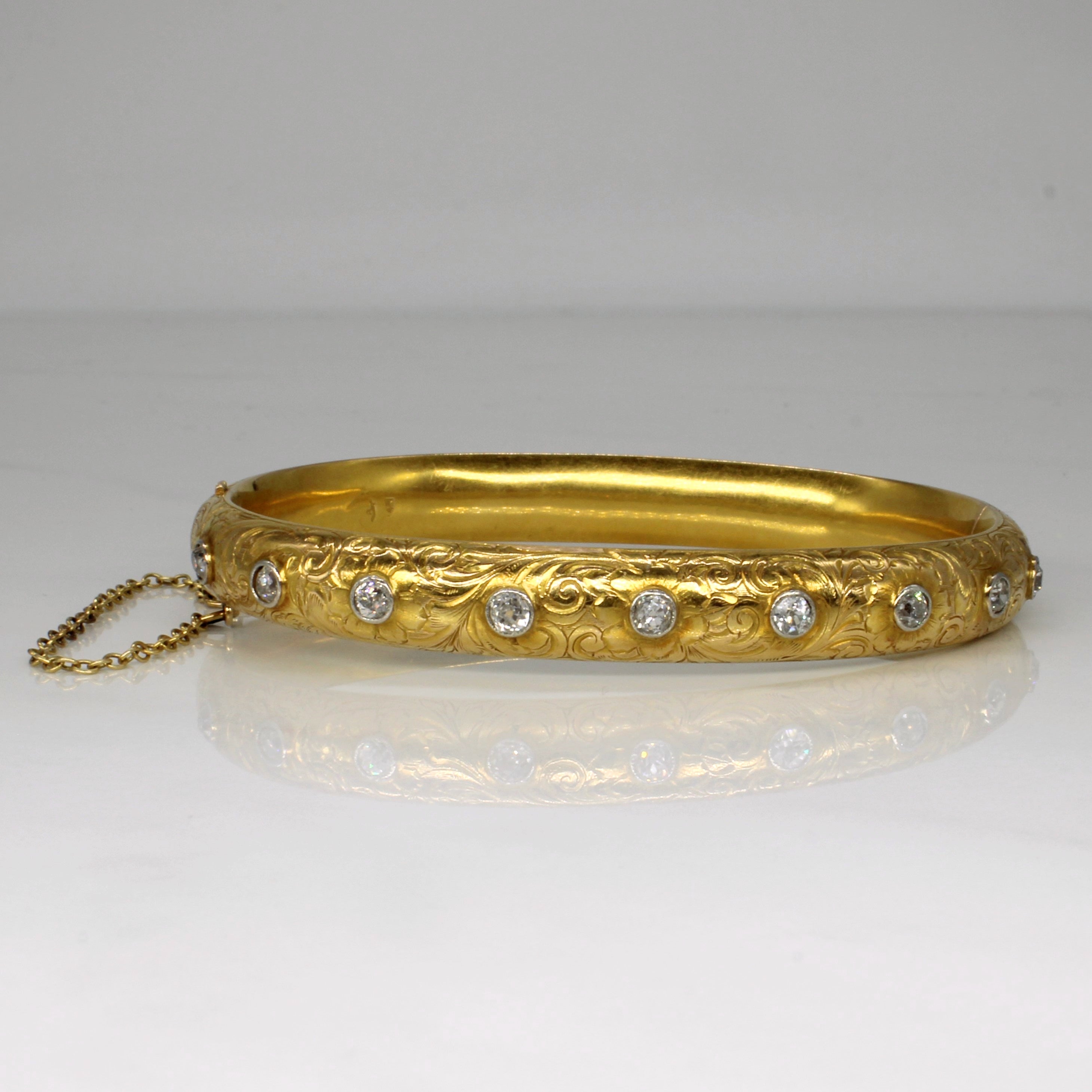 Hand Carved Edwardian Old European Cut Diamond Bangle | 0.72ctw | 8" |