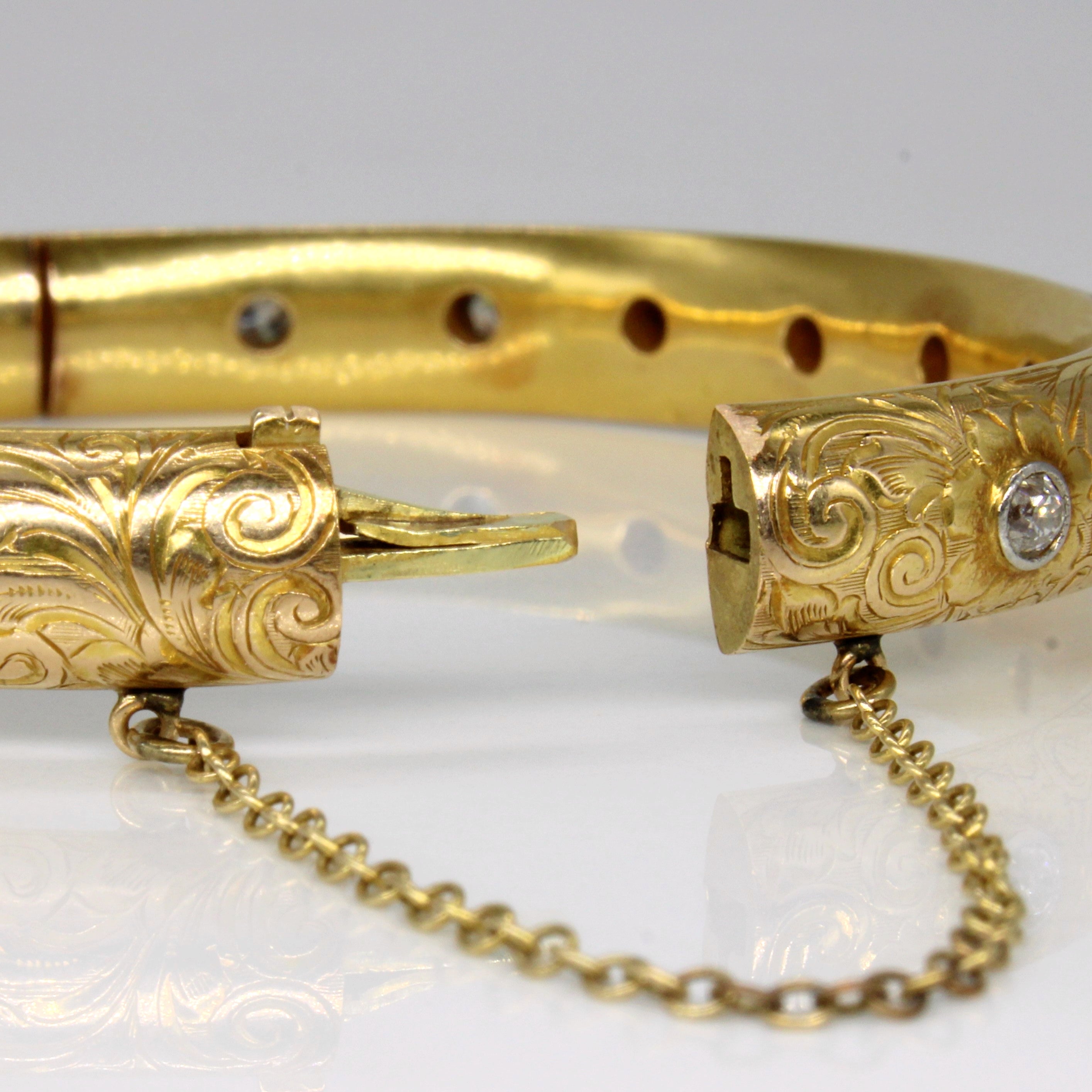 Hand Carved Edwardian Old European Cut Diamond Bangle | 0.72ctw | 8" |
