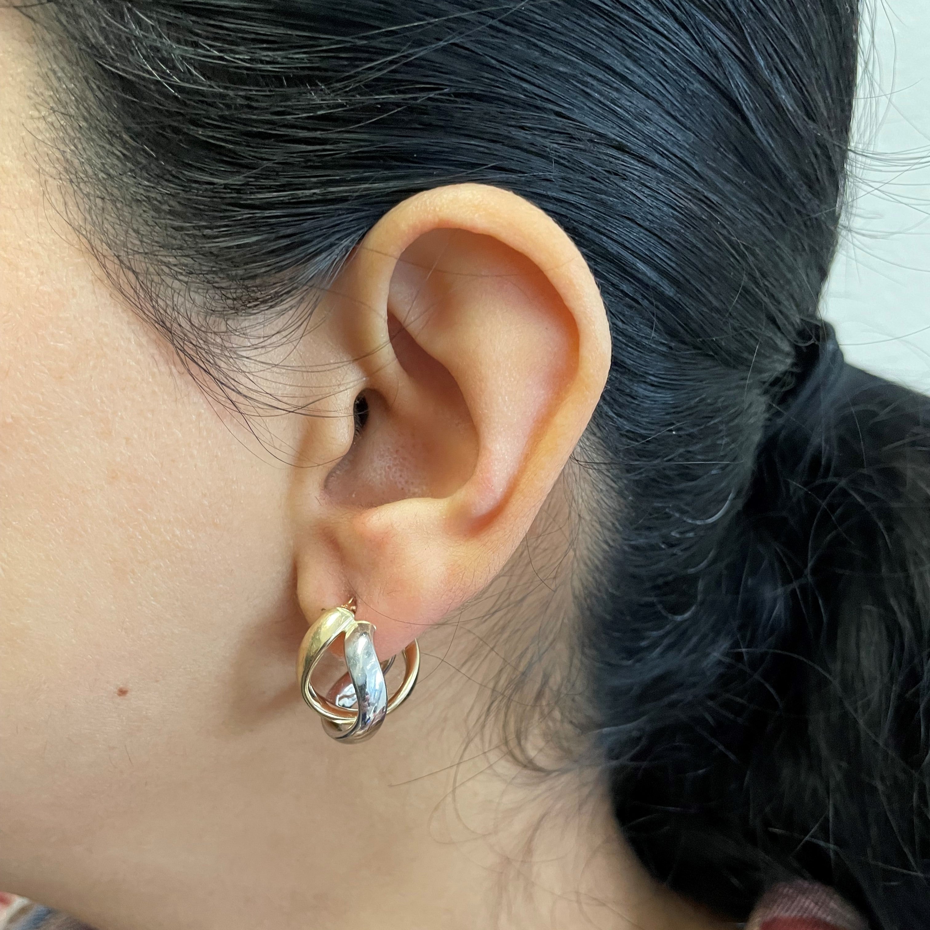Bypass Two Tone Gold Huggie Earrings |