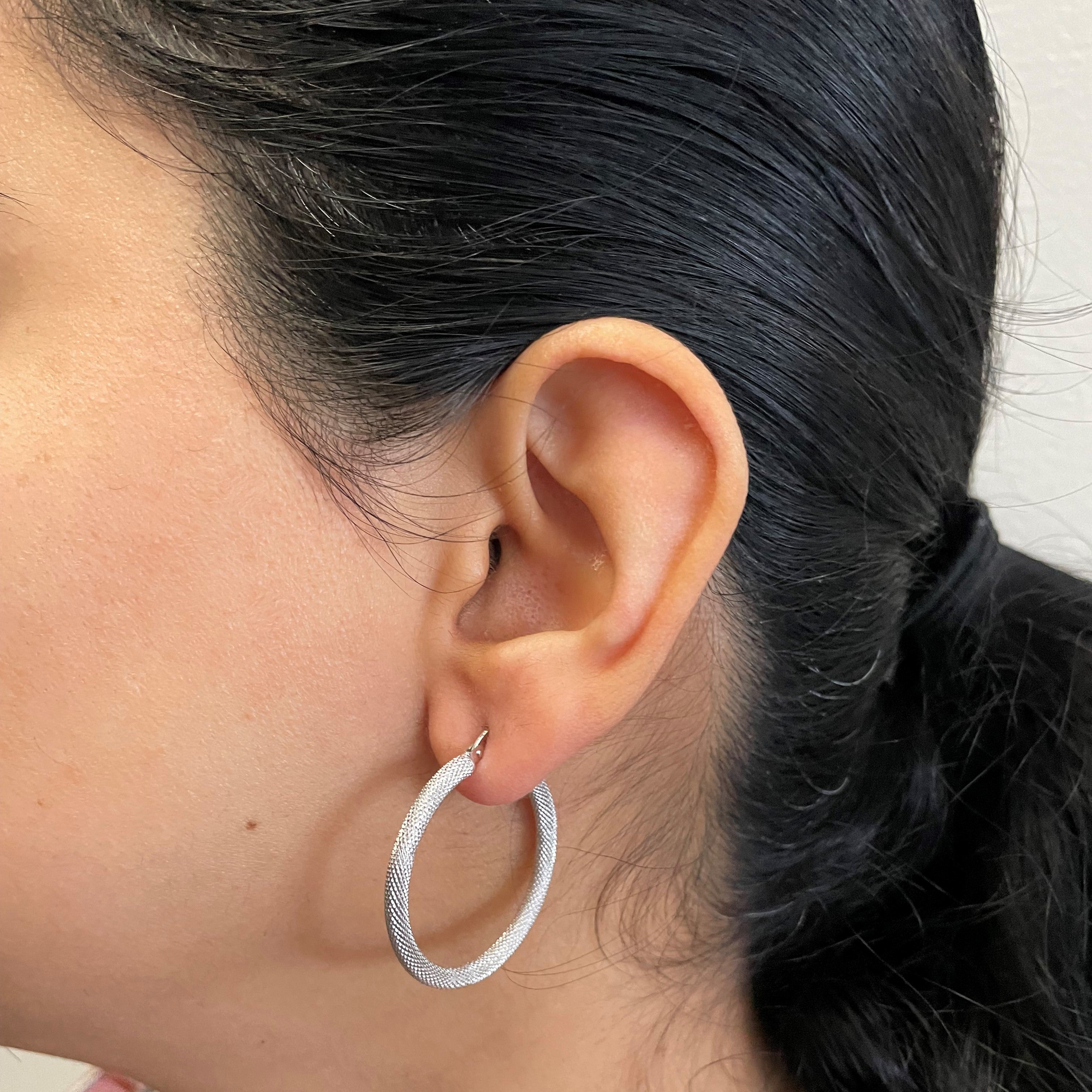 Brushed Textured White Gold Hoops |