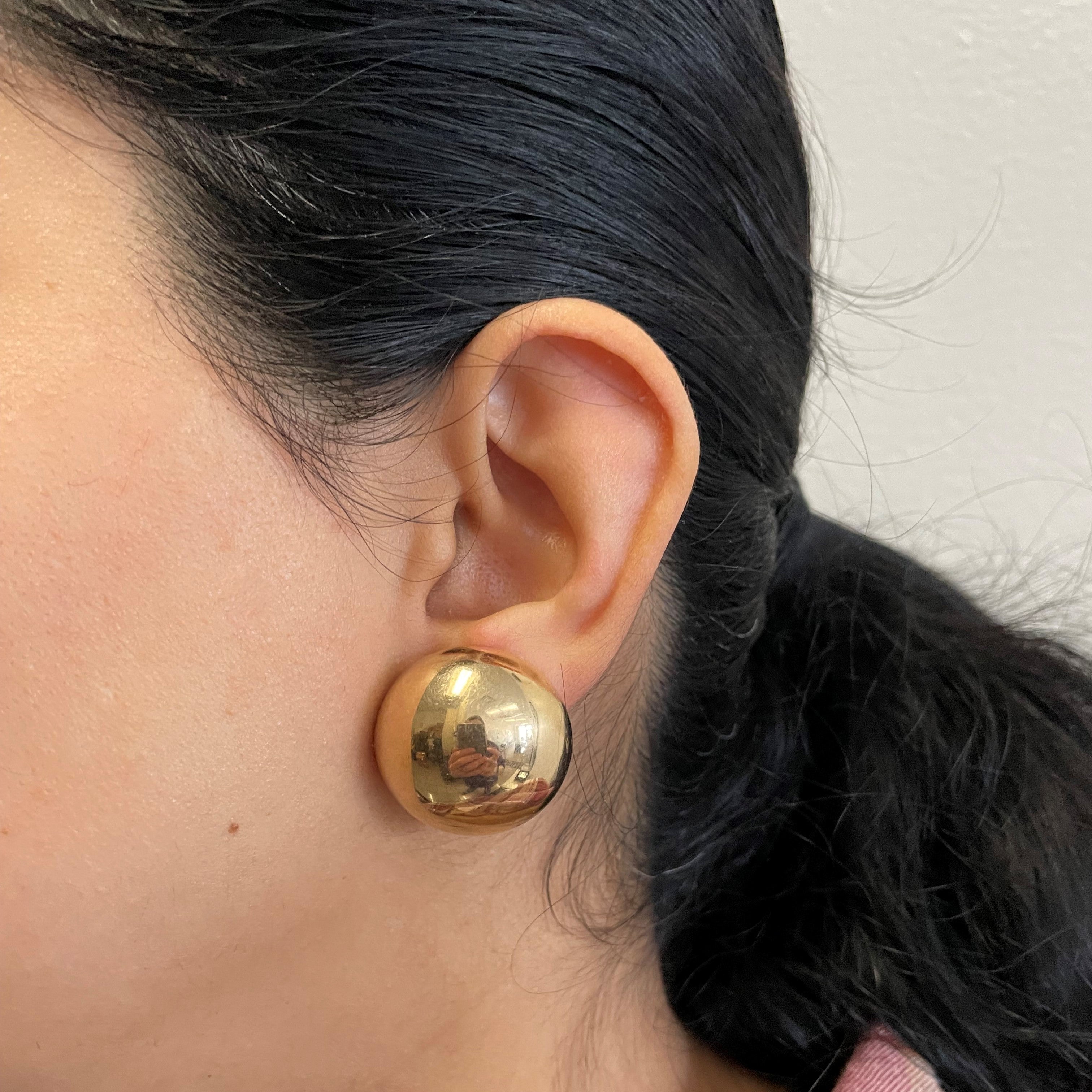 Yellow Gold Hollow Dome Stud Earrings |