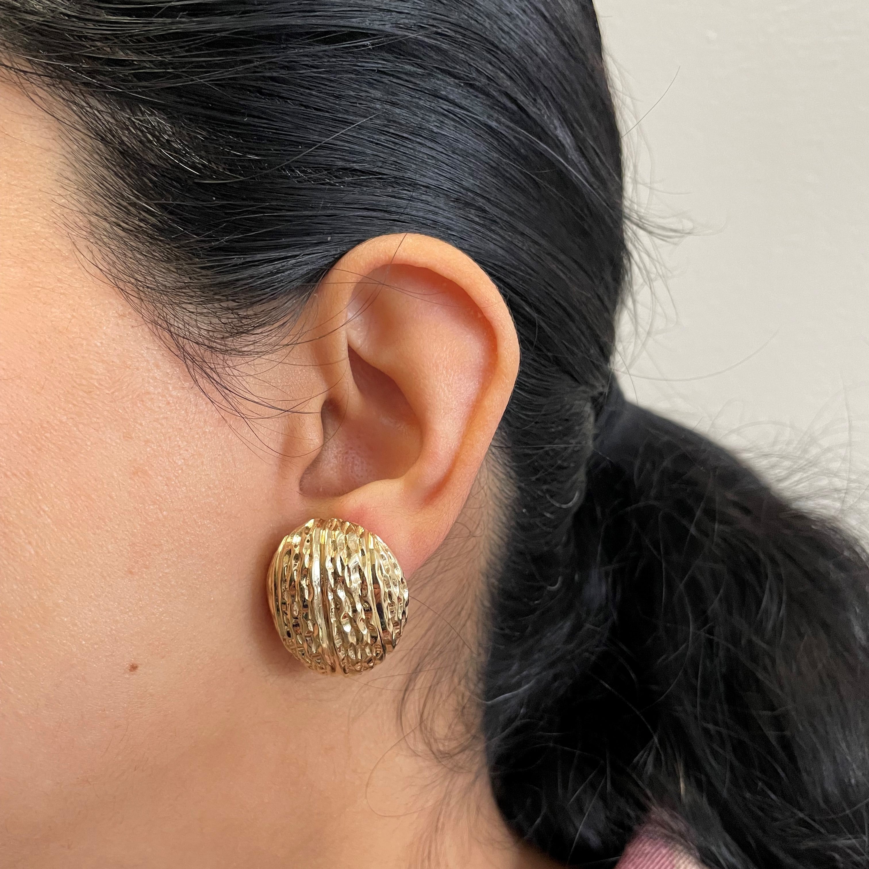 Textured Yellow Gold Dome Earrings |