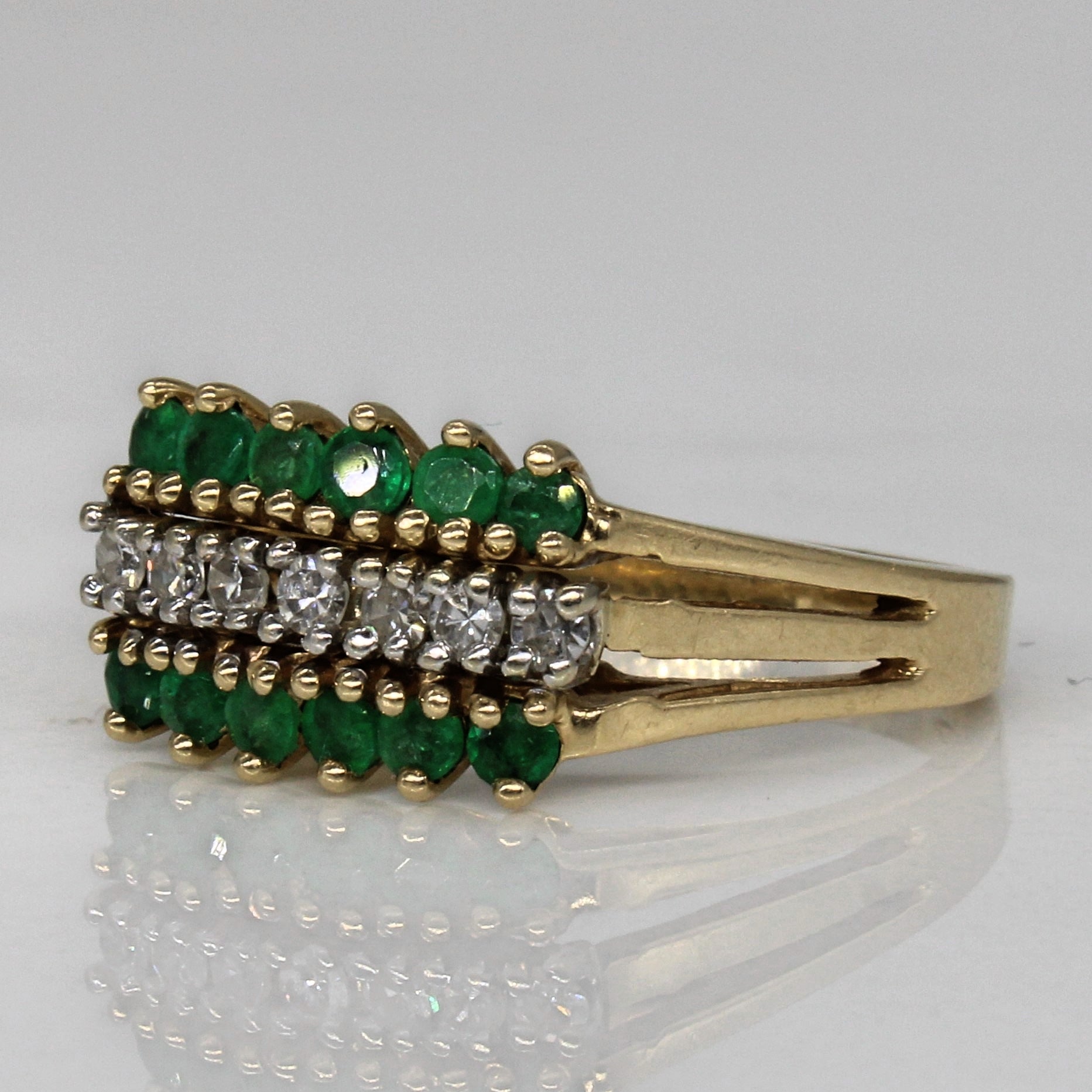 Triple Row Emerald & Diamond Ring | 0.36ctw, 0.17ctw | SZ 6.5 |