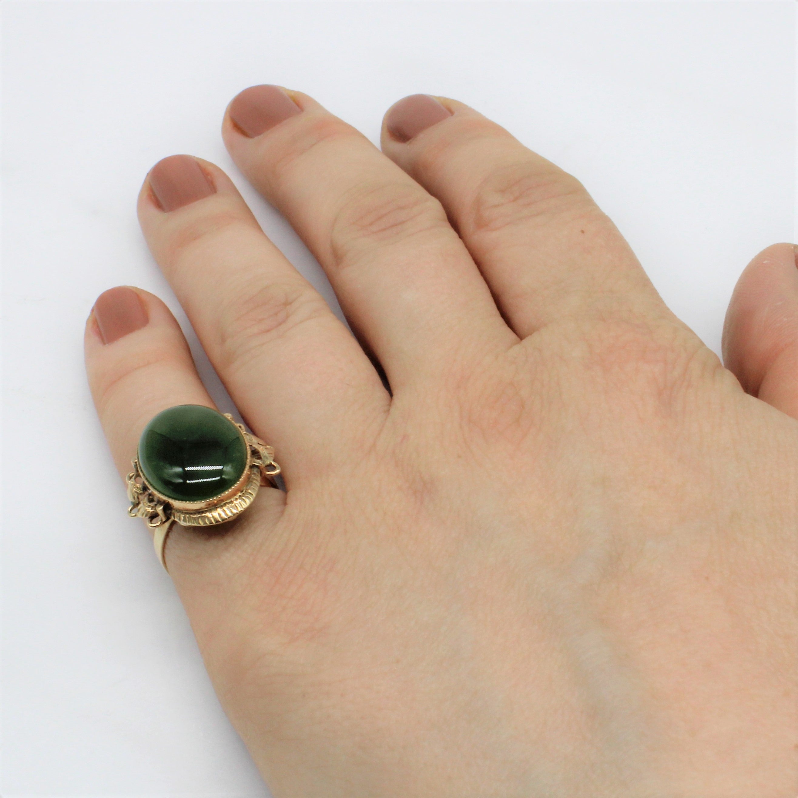 Nephrite Jade Cabochon Cocktail Ring | 8.75ct | SZ 5.5 |