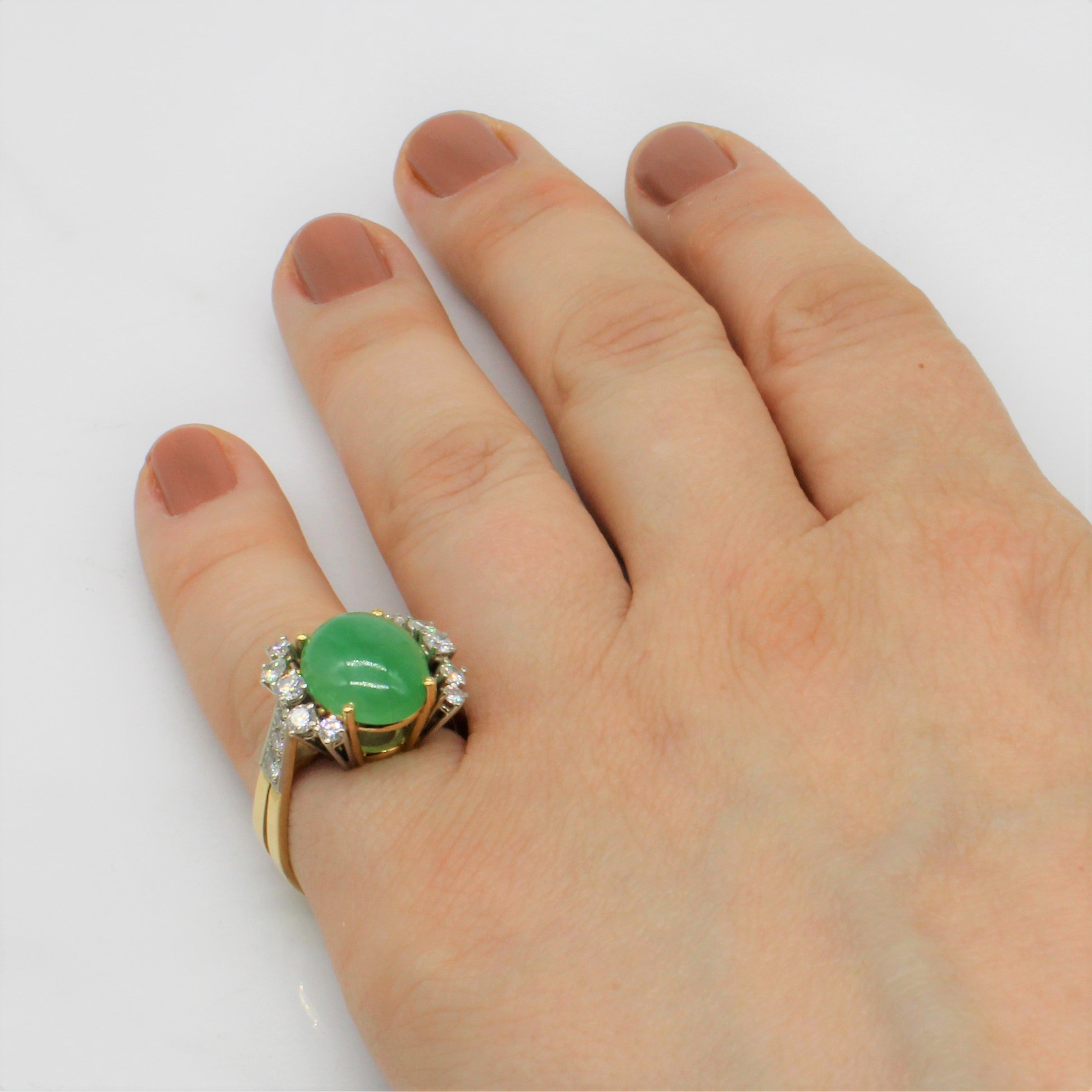 Jadeite & Diamond Cocktail 18k Ring | 5.00ct, 0.56ctw | SZ 6 |