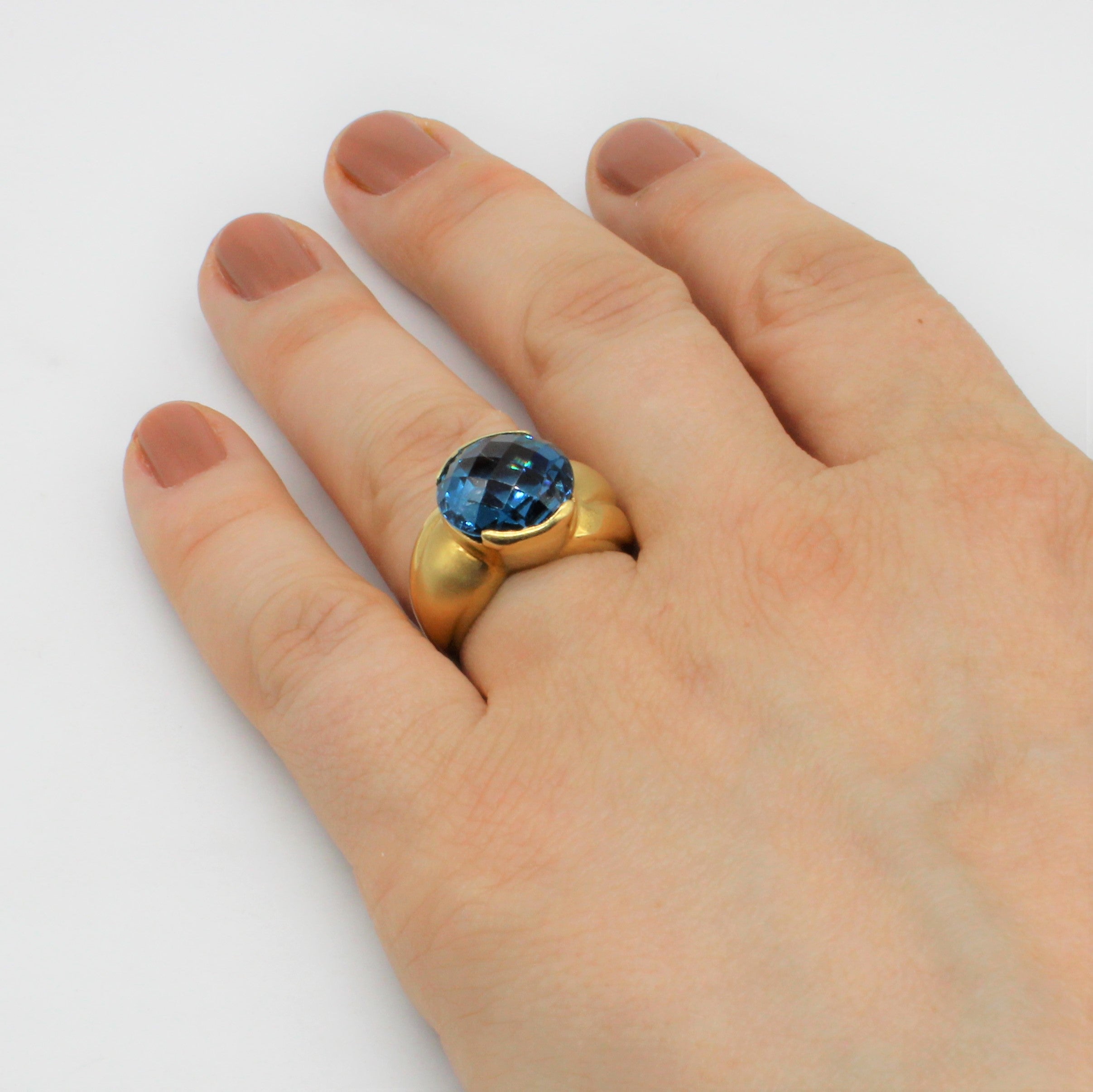 Checker Cut Blue Topaz Cocktail Ring | 4.50ct | SZ 6.75 |