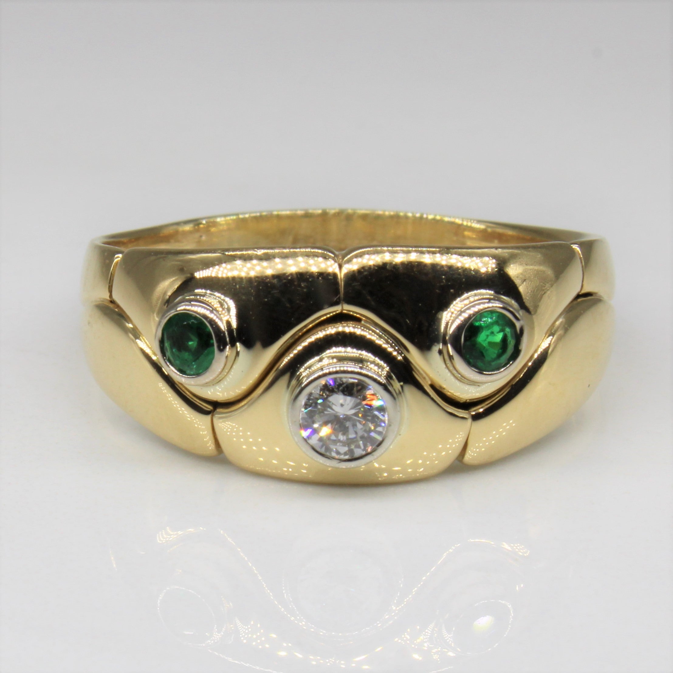 Abstract Diamond & Emerald 18k Ring | 0.20ct, 0.15ctw | SZ 11 |