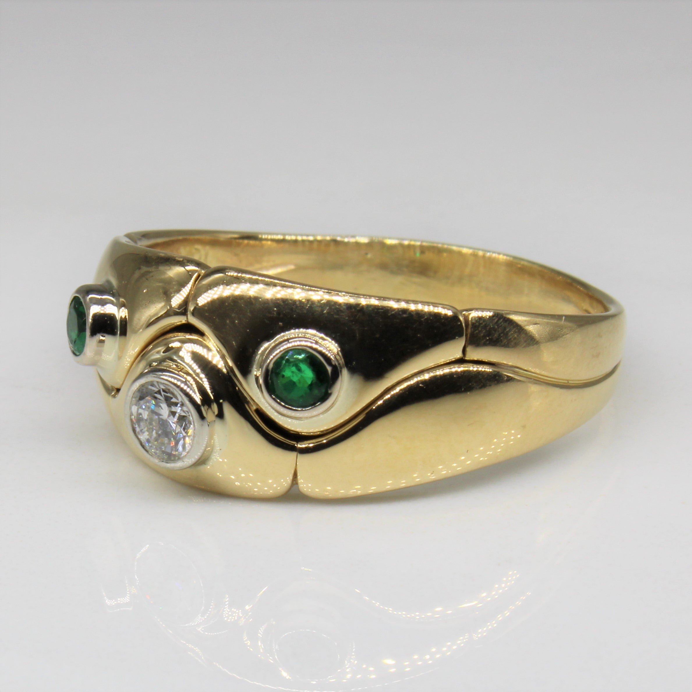 Abstract Diamond & Emerald 18k Ring | 0.20ct, 0.15ctw | SZ 11 |
