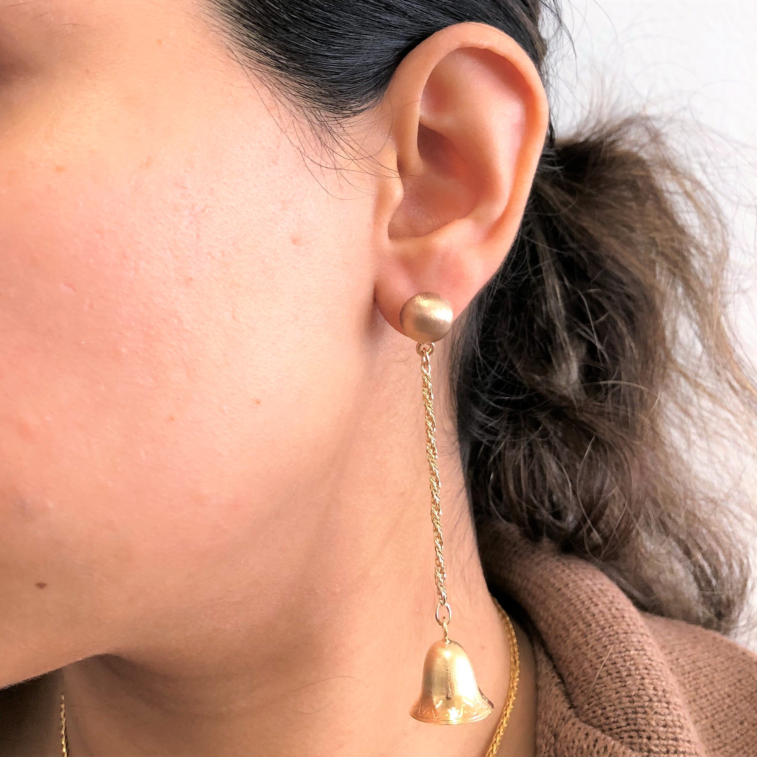 Yellow Gold Hanging Bell Earrings |