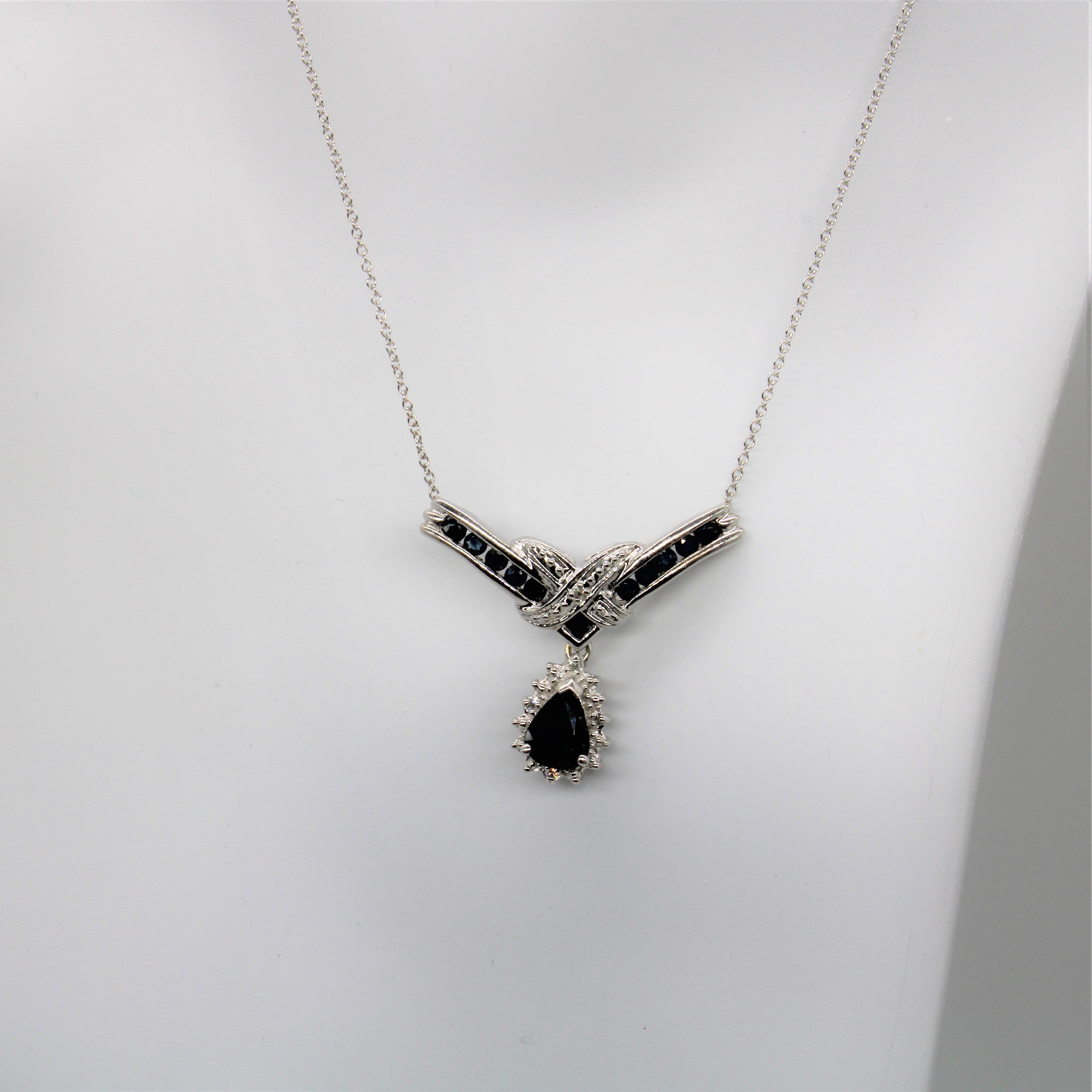 Diamond & Sapphire Drop Necklace | 0.02ctw, 1.66ctw | 17" |