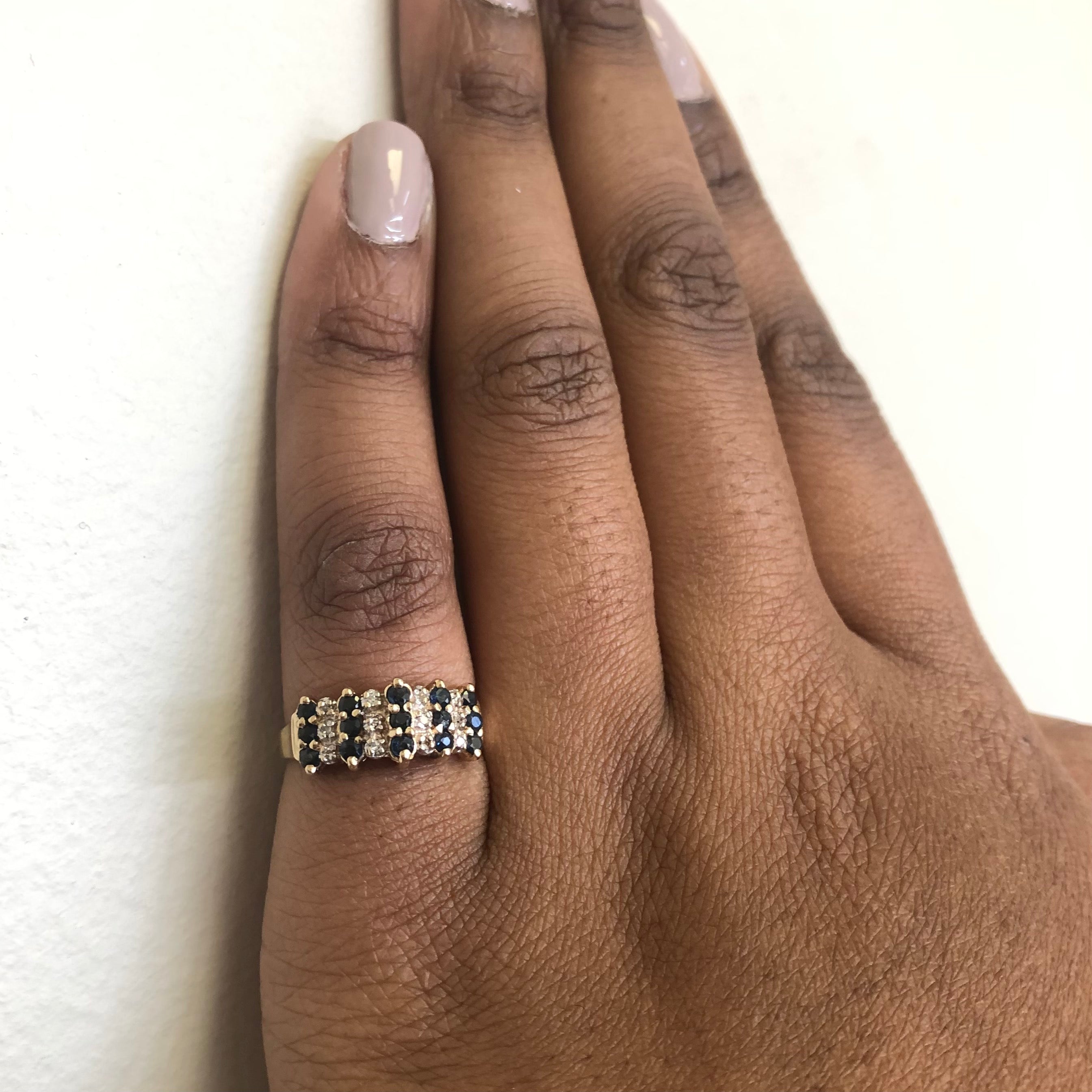 Diamond & Sapphire Tapered Chevron Ring | 0.68ctw, 0.05ctw | SZ 6 |