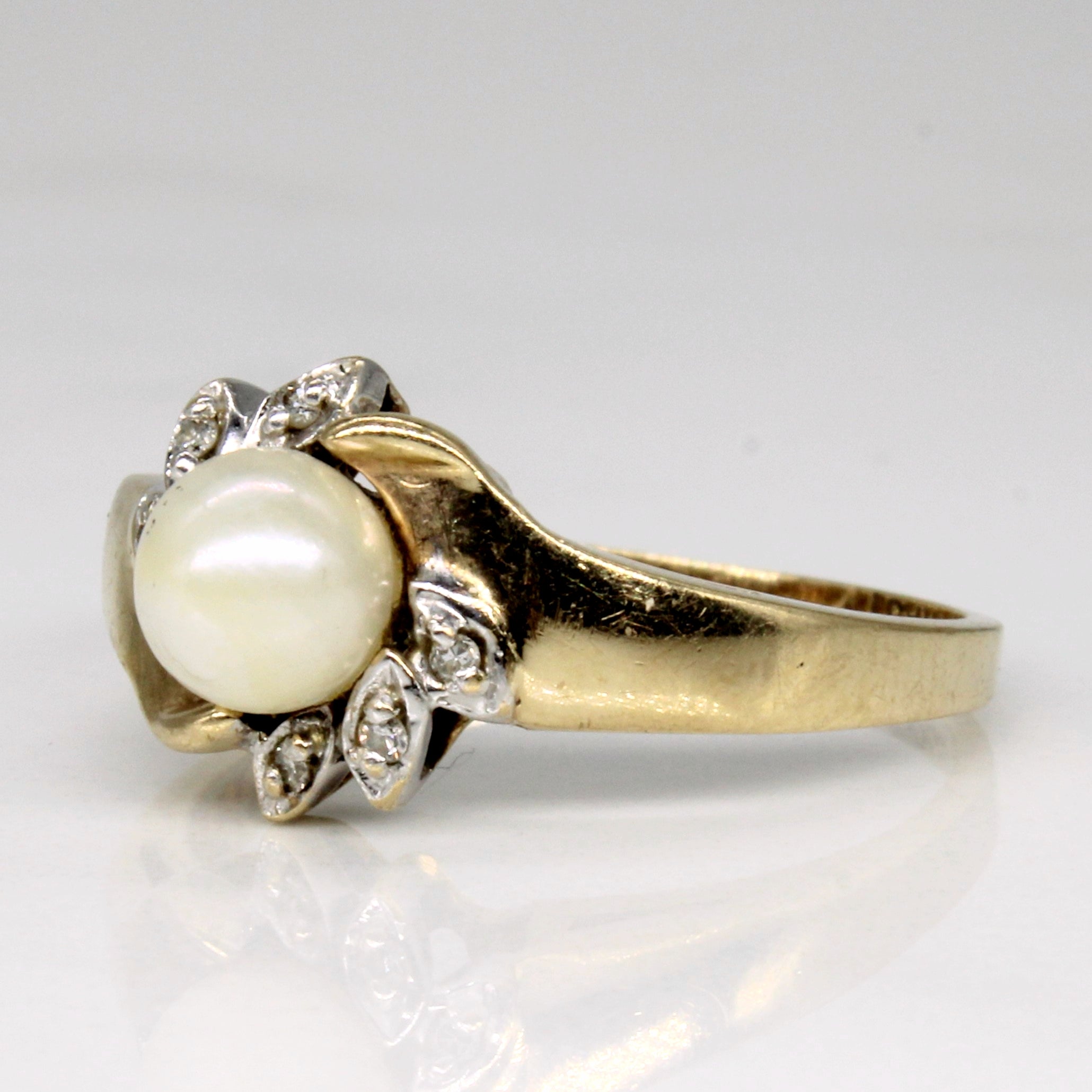 Pearl & Diamond Bypass Ring | 0.03ctw | SZ 6.75 |