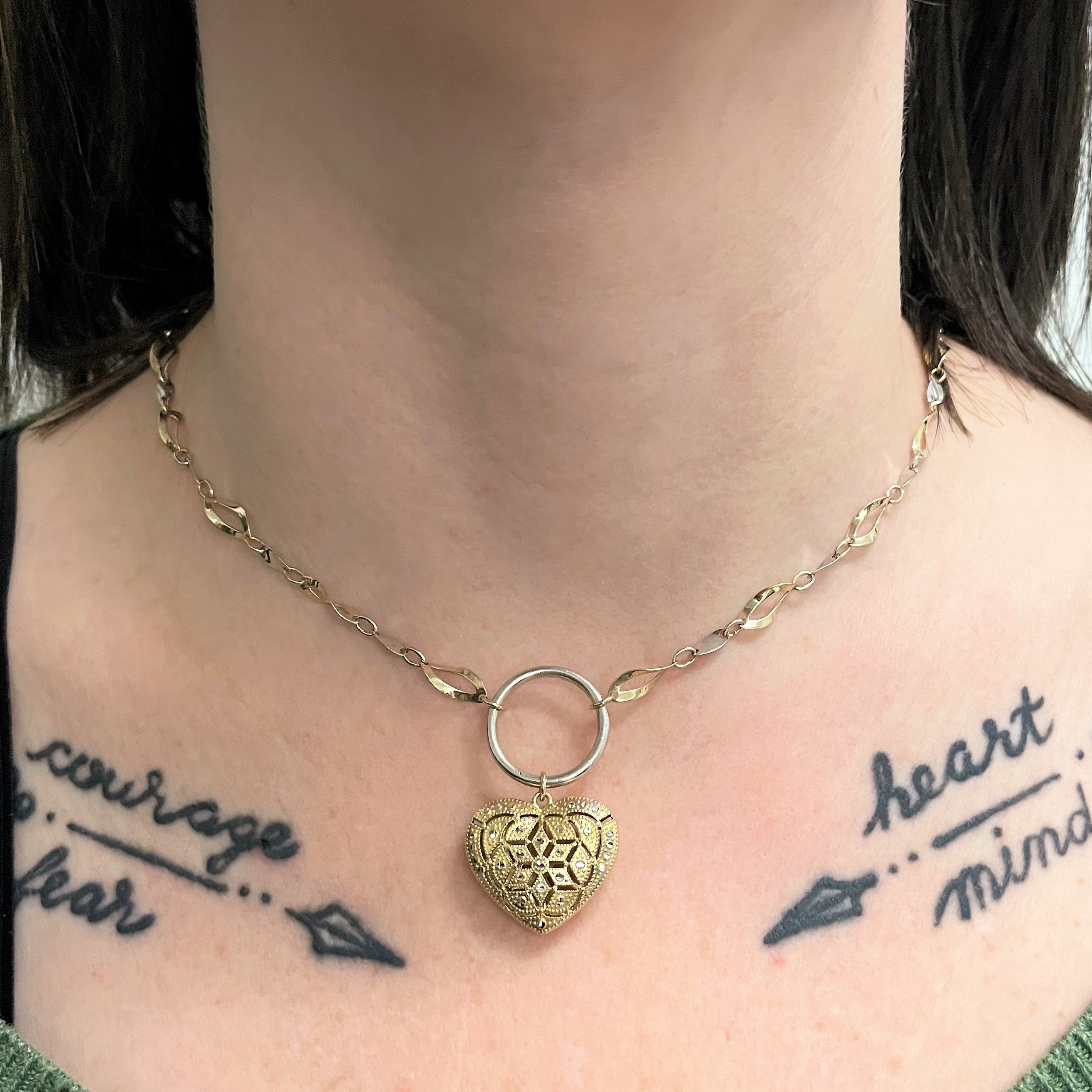 Two Tone Filigree Heart Necklace | 16" |