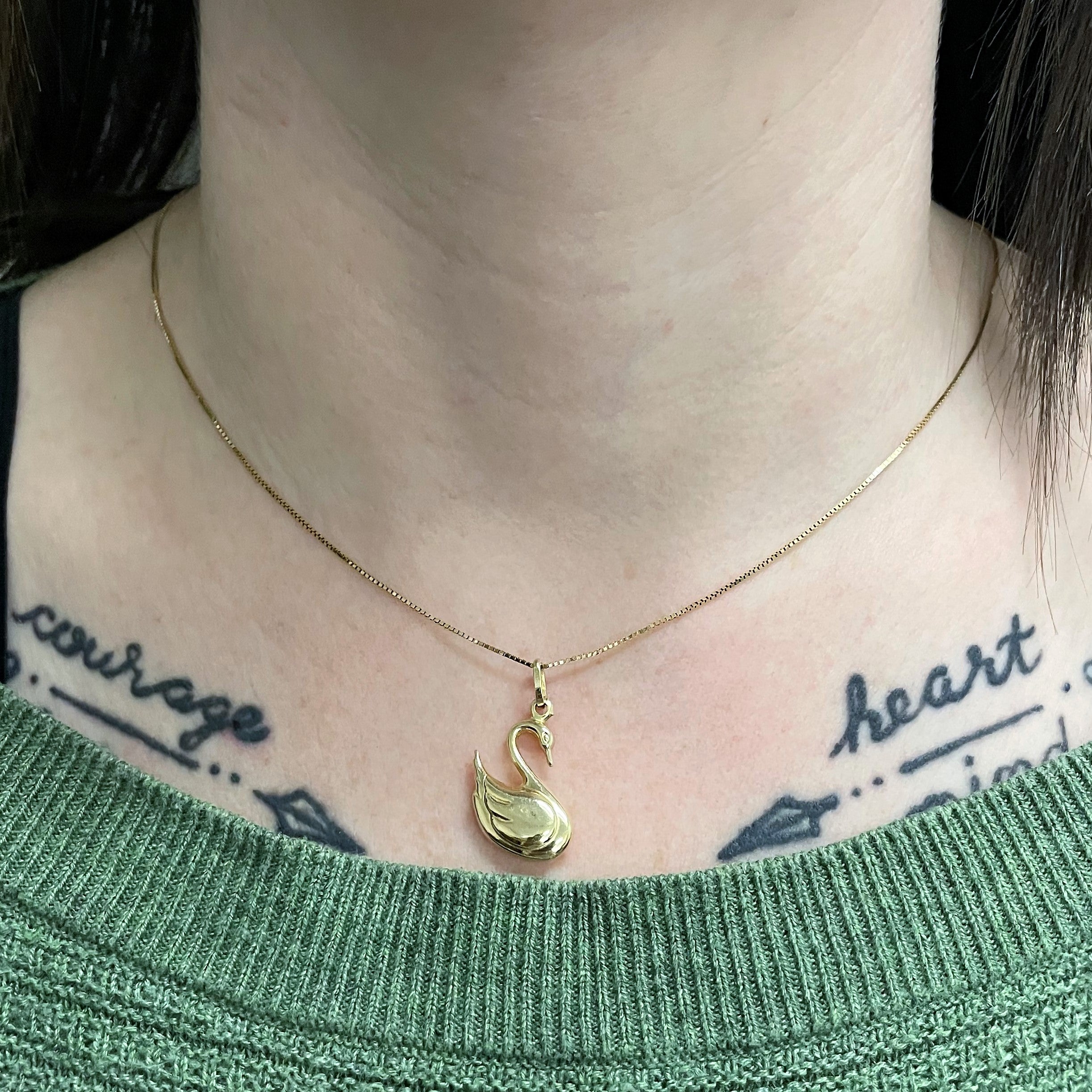 Yellow Gold Swan Pendant Necklace | 18"|