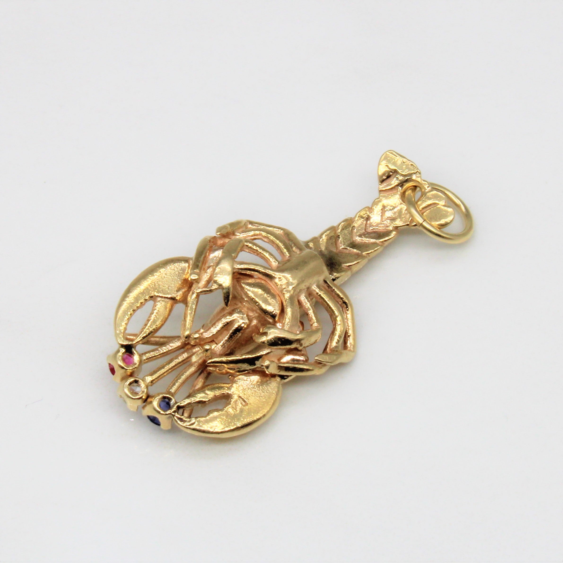 Diamond, Ruby & Sapphire Lobster Pendant | 0.03ct, 0.04ct, 0.04ct |