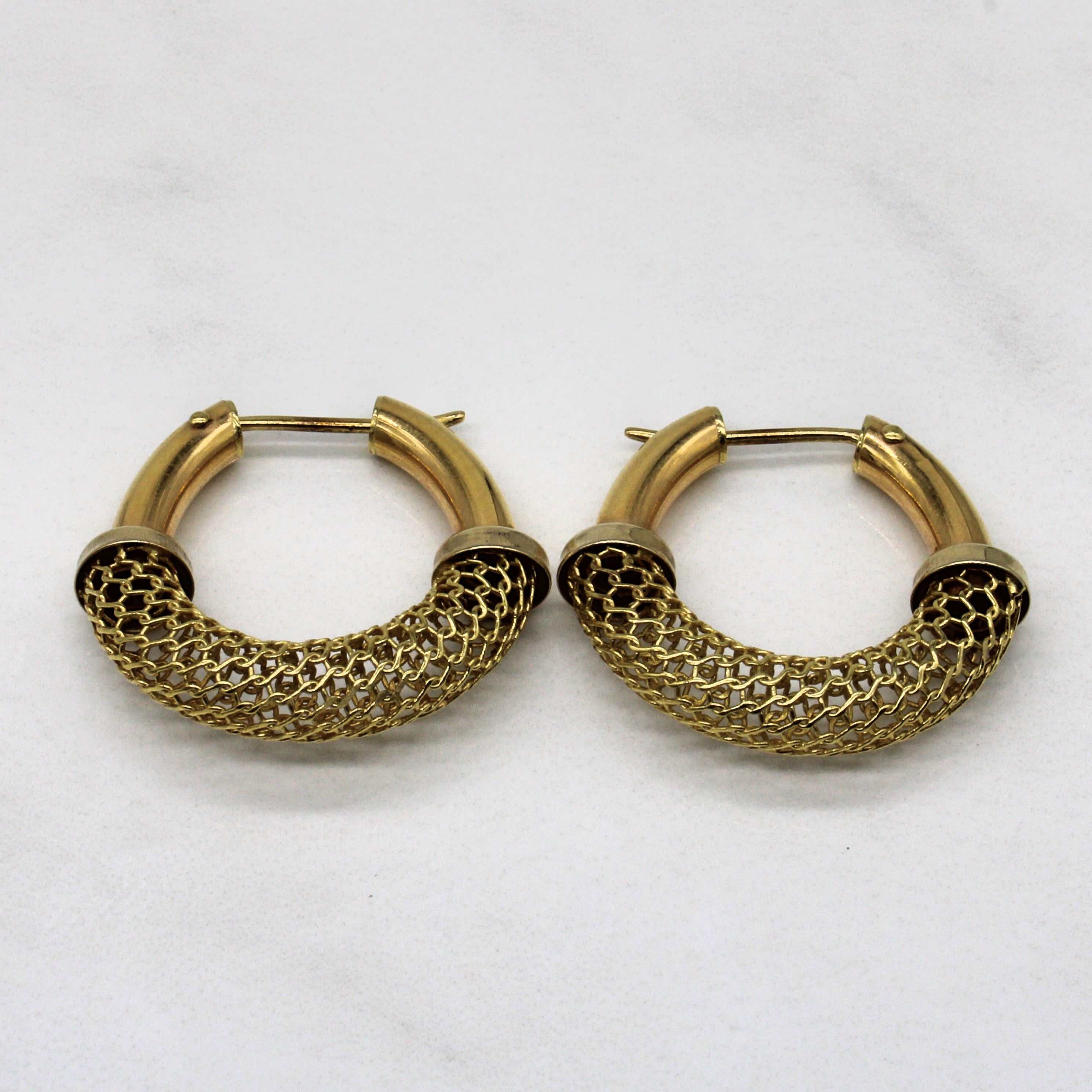Yellow Gold Lattice Hoop Earrings |