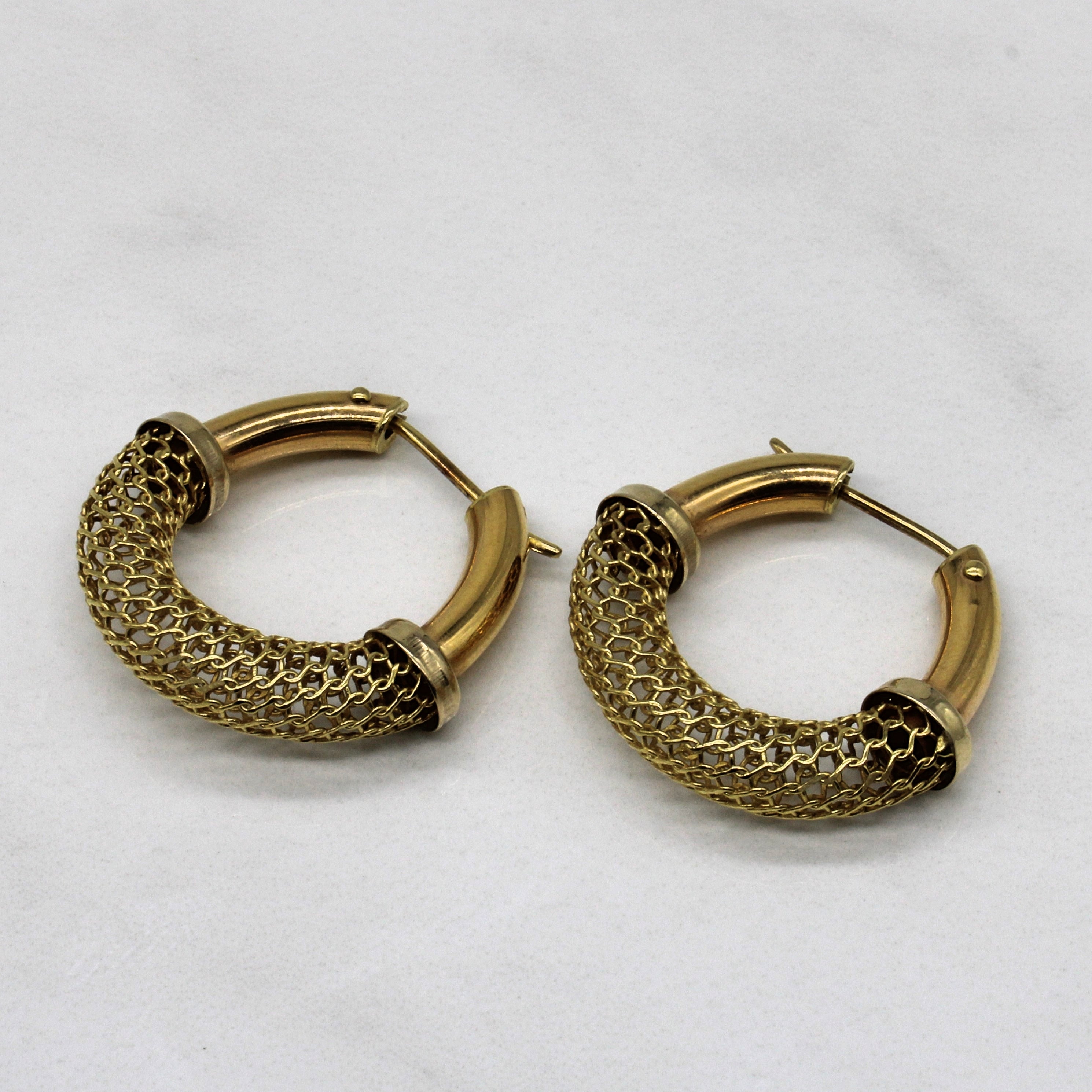 Yellow Gold Lattice Hoop Earrings |