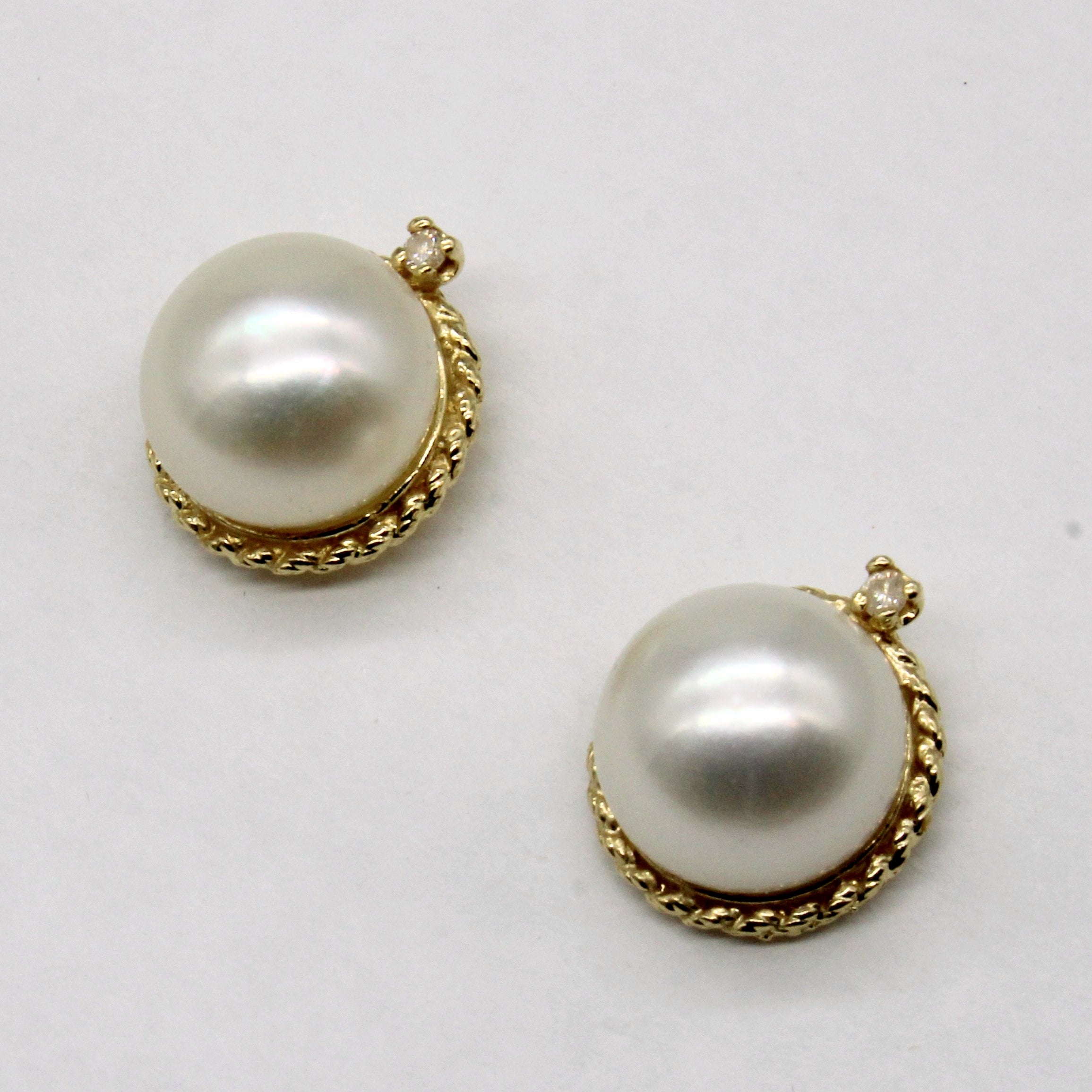 Pearl & Diamond Button Earrings | 0.02ctw |